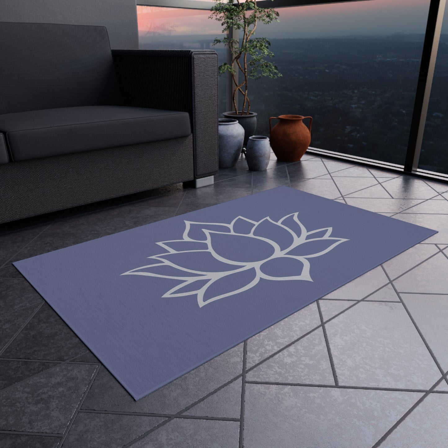 Zen Chenille Outdoor Rug with No-Skid Backing Cozy Lotus Blossom Outdoor Carpet Patio Decor Gazebo Rug Pool Area Decor Outdoor Kitchen Rug