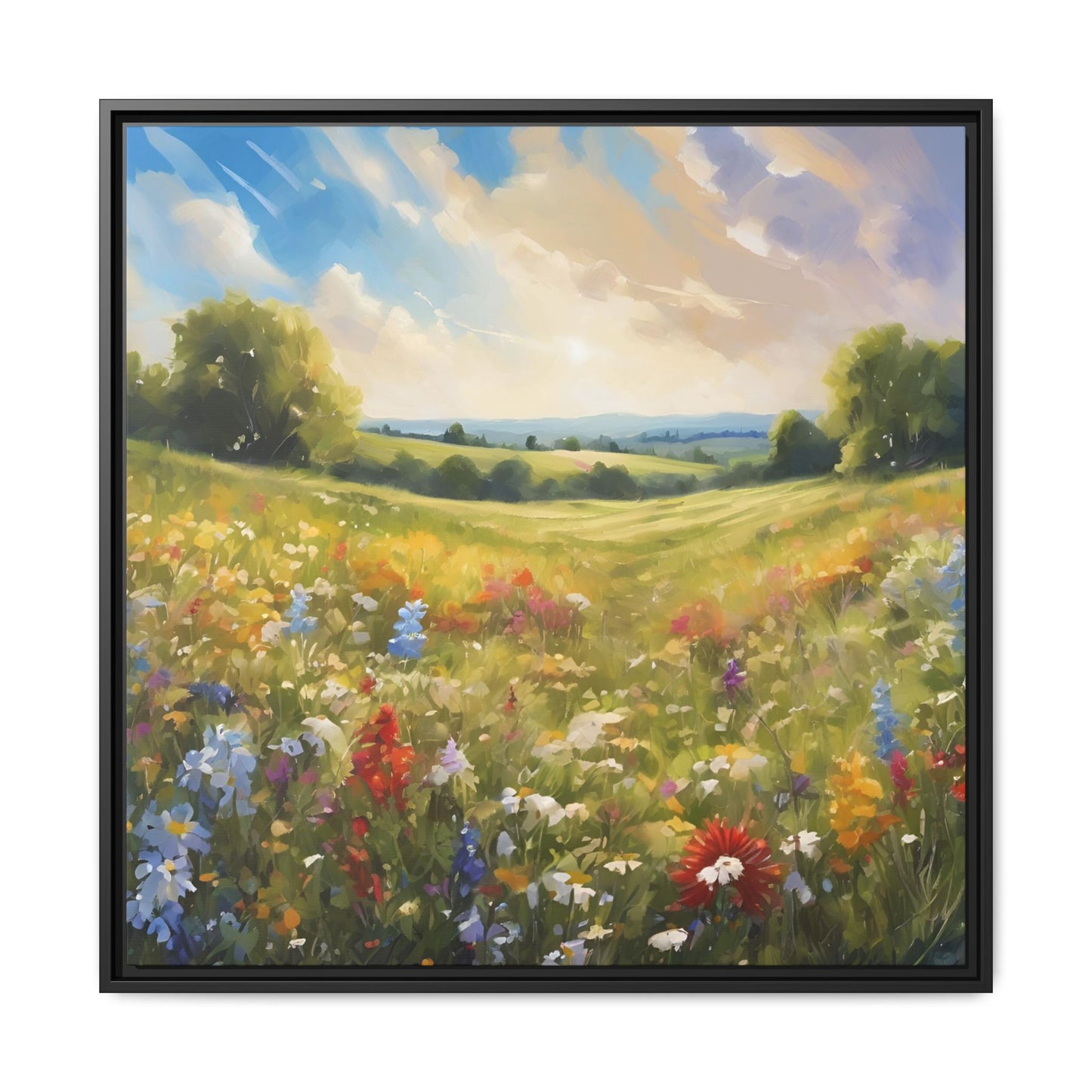 Modern Filed of Flowers Design Unique Framed Canvas Wall Art Gift Nature Lover Landscape Decor Gift 3 frame colors