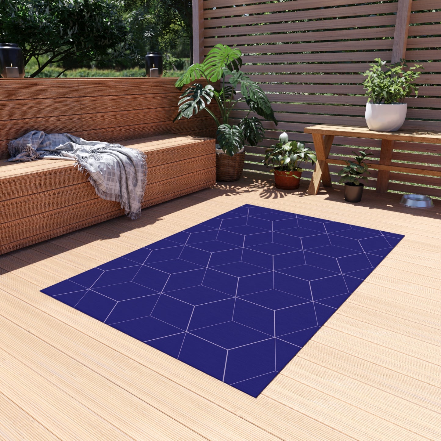 Chenille Outdoor Rug with No-Skid Backing Cozy Blue Outdoor Carpet Patio Decor Gazebo Rug Pool Area Decor Outdoor Kitchen Carpet
