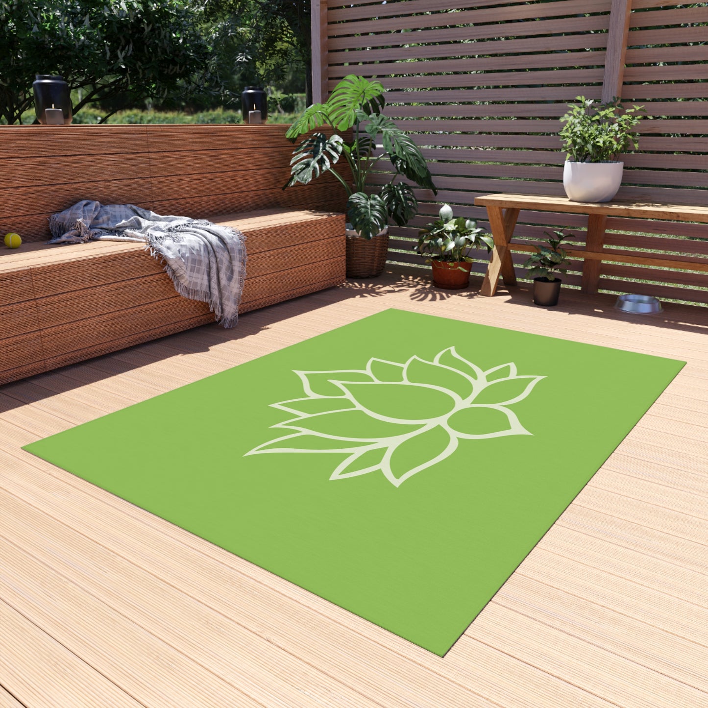 Zen Chenille Outdoor Rug with No-Skid Backing Cozy Outdoor Carpet Lotus Blossom Patio Decor Gazebo Rug Pool Area Floral Outdoor Kitchen Rug