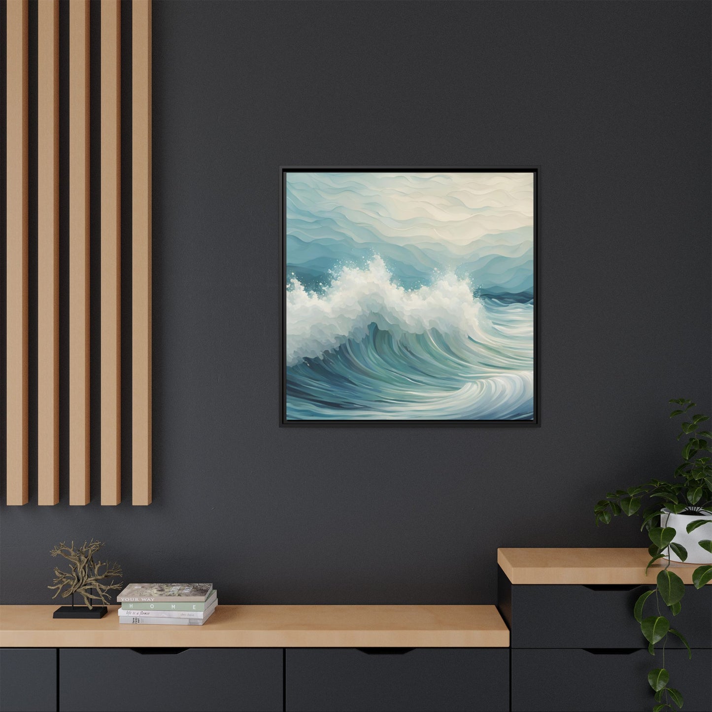 Modern Abstract Wave Design Unique Framed Canvas Wall Art Ocean Beach Gift Nature Lover Gift Underwater Sea Lover Gift 3 frame colors