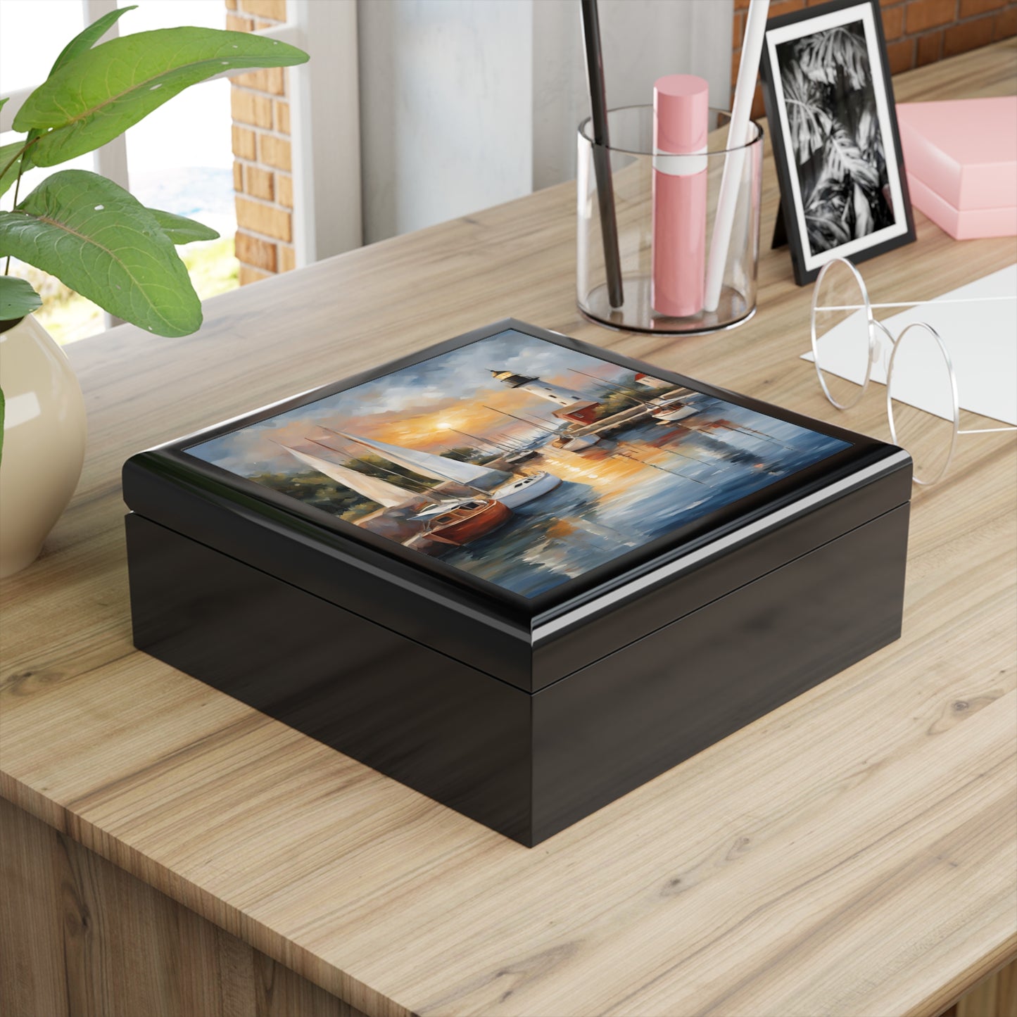 Unique Sail Boats Art Nautical Print Design Jewelry Box Trinket Box Bedroom Dresser Decor Vanity Gift Box - 3 colors to choose from