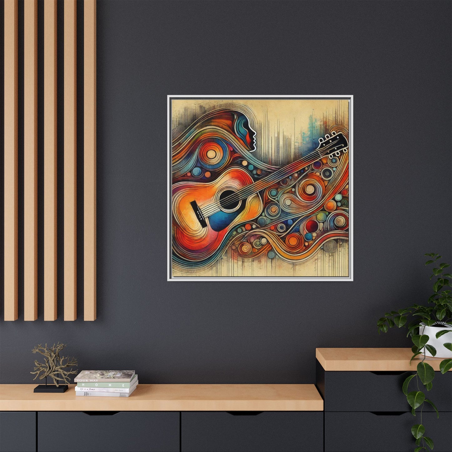 Modern Music-Themed Print Abstract Design Unique Framed Canvas Print Guitar Wall Art Music Lover Gift Decor 3 frame colors