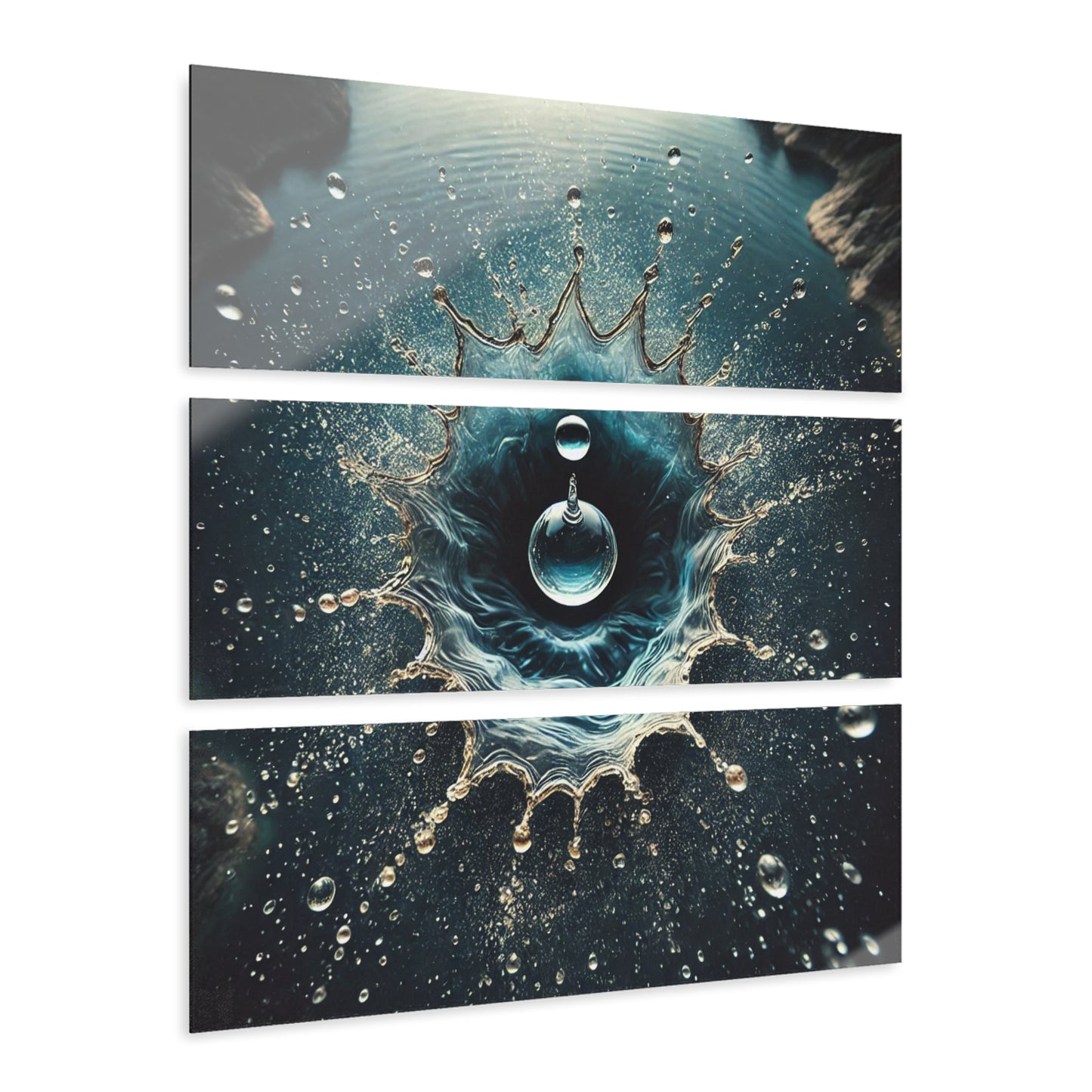 Water Droplet Modern Design Triptych 3-Panel Acrylic Print Wall Art Unique Water Themed Interior Acrylic Decor