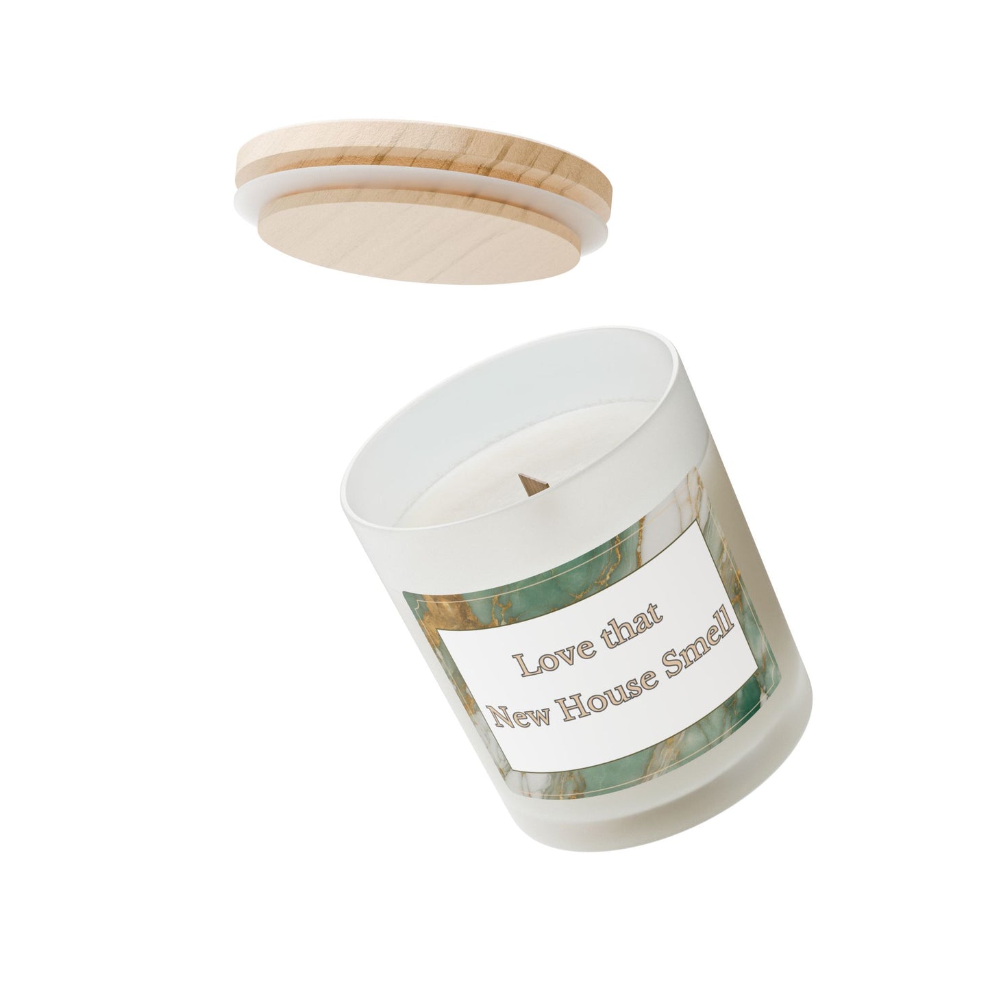 Artisanal Coconut Soy Frosted Glass Candle with Wooden Wick and Raw Maple Lid 11 oz Hand Poured Candle for New Home Owner 50 hrs burn time