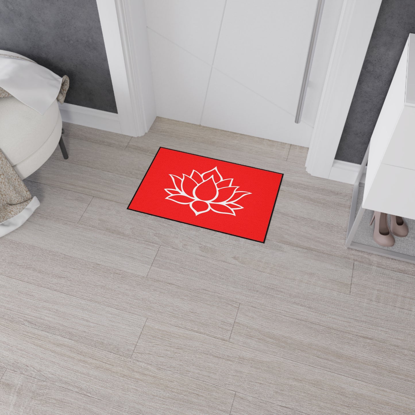 Decorative Heavy Duty Non-Slip Floor Mat Stylish Design Perfect for Entryway Kitchen Décor Red Lotus Blossom Floral Design Rug Bath Mat