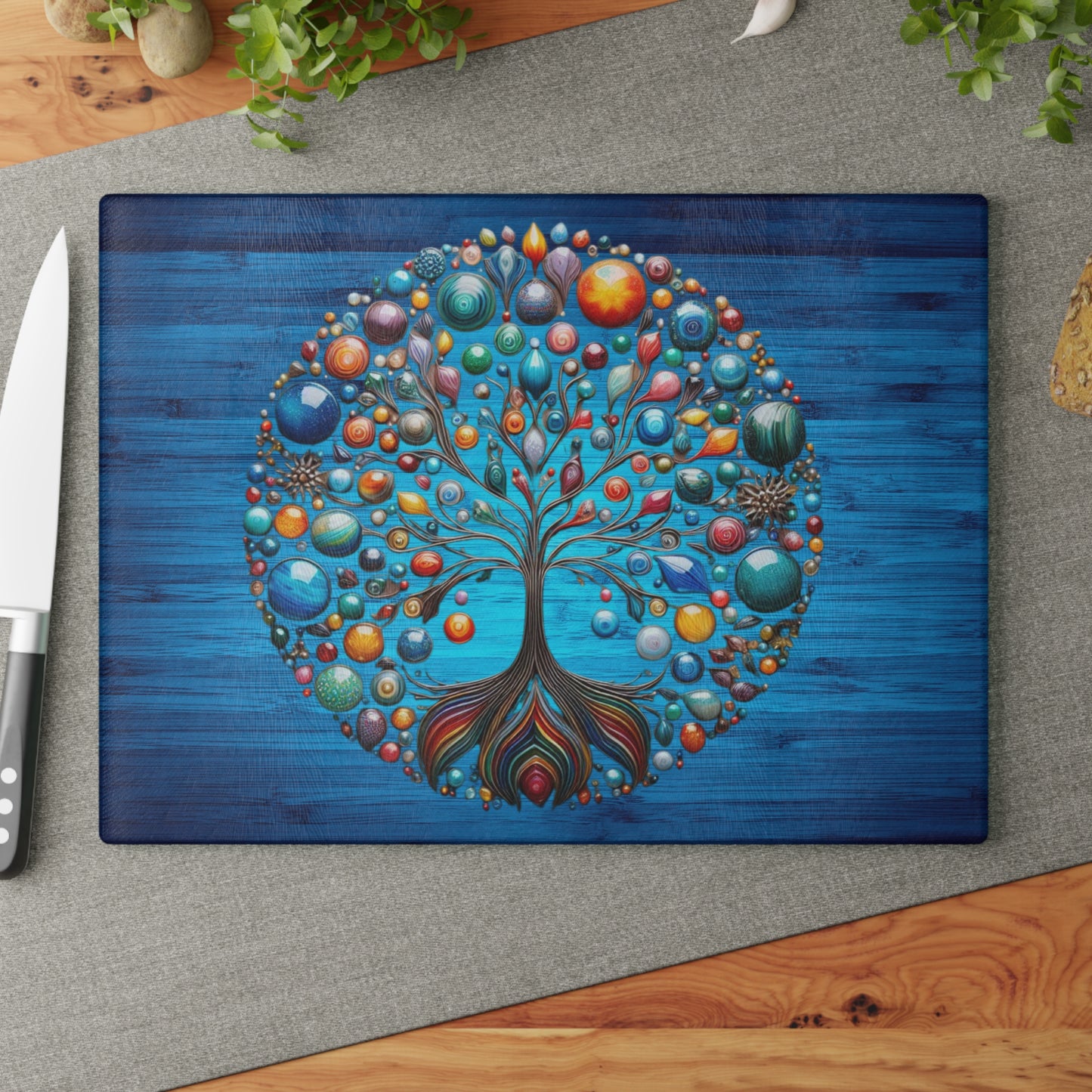 Glass Kitchen Decor Glass Cutting Board Serving Tray with Tree of Life Design Cutting Board Gift for Home Cook Glass Charcuterie Board