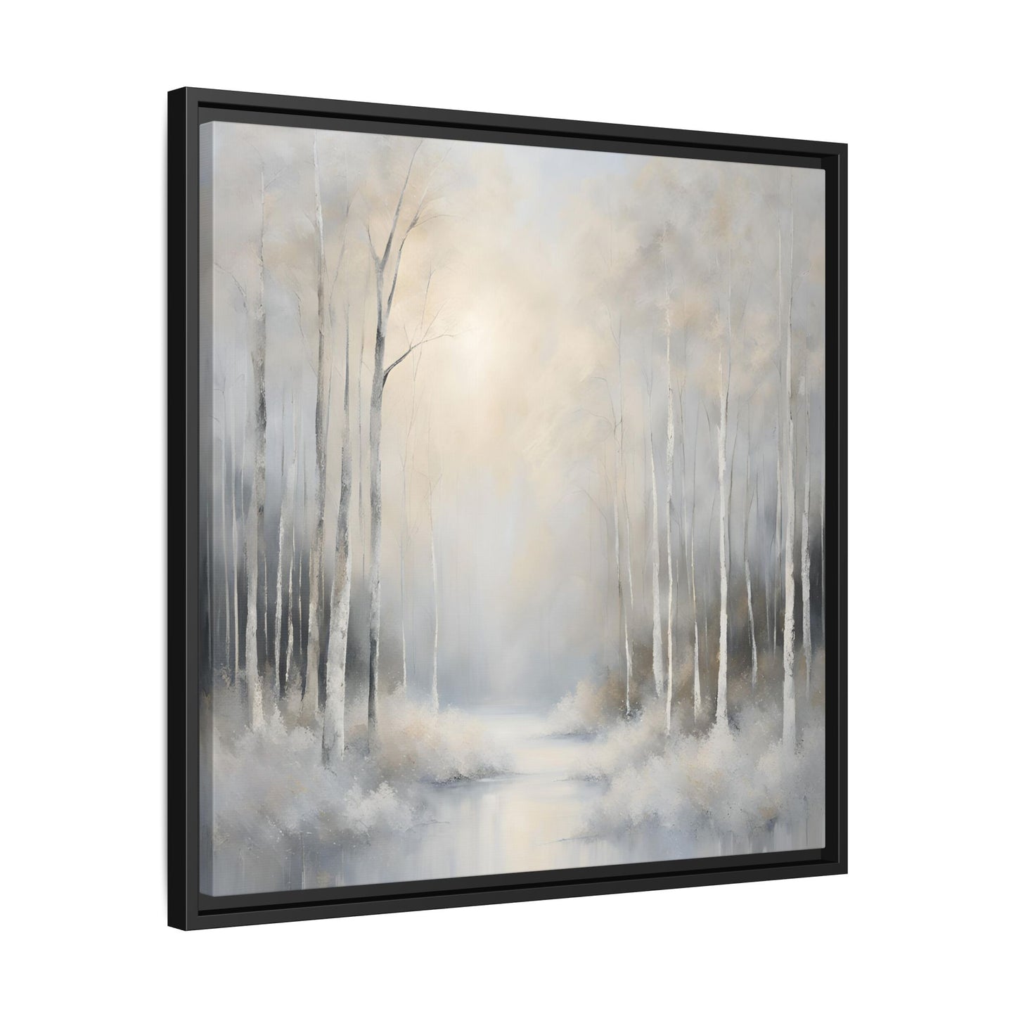 Modern Abstract White Forest Design Unique Framed Canvas Wall Art Ocean Beach Gift Nature Lover Gift 3 frame colors