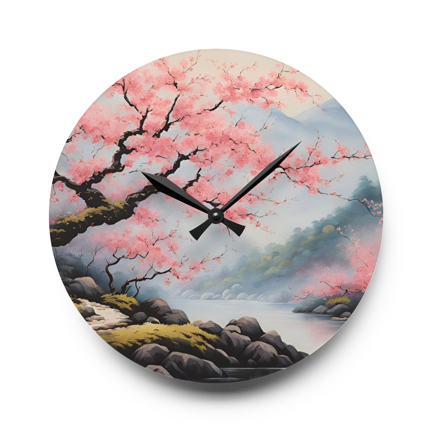 Asian Plum Blossom Design Acrylic Office Clock Unique Colorful Wall Clock for Kitchen or Living Room Nature Lover Gift Flower Art Design