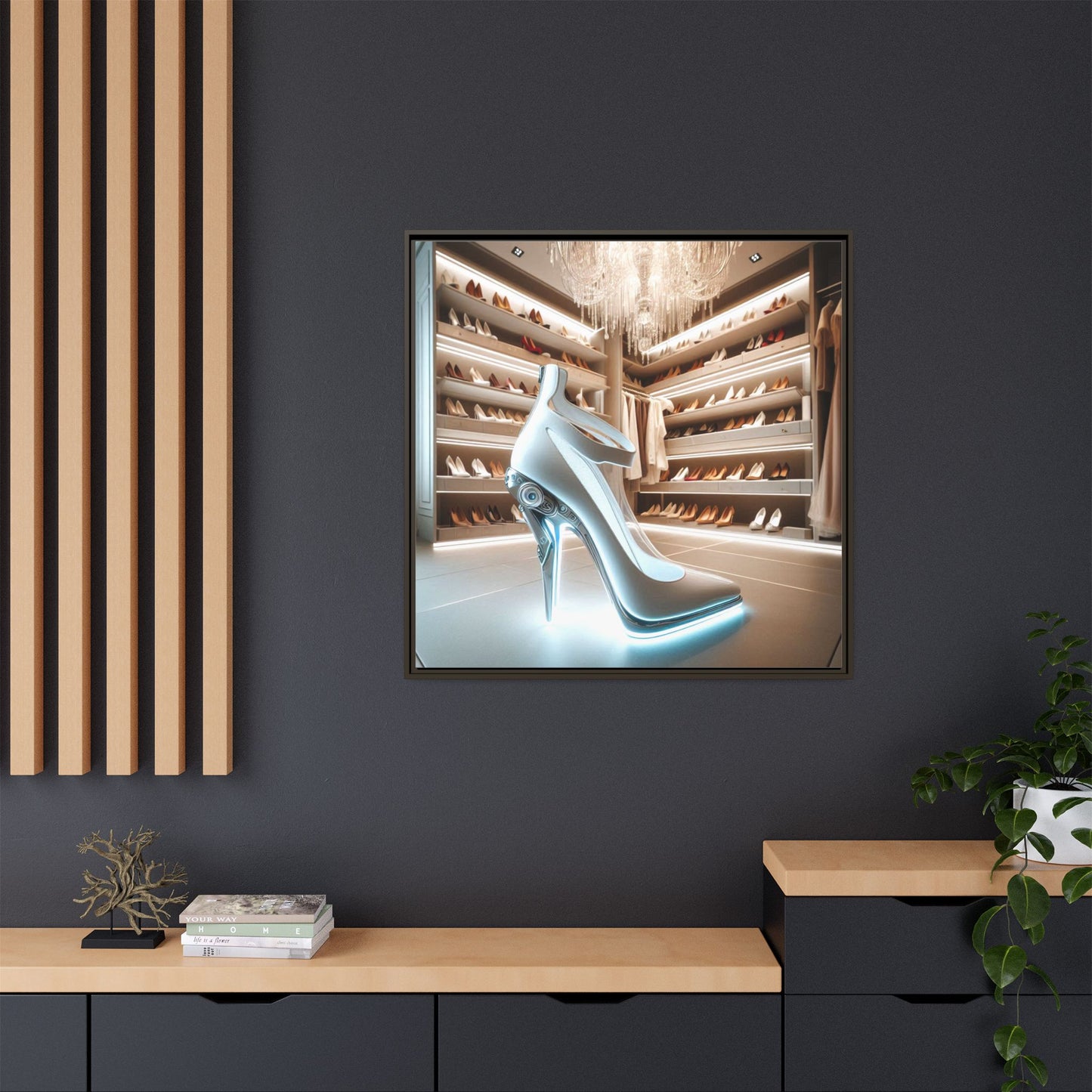High Heel Shoe Framed Canvas Print Wall Art Unique Fashion Designer Style Haute Couture Shoe Lover Fashionista Gift Decor 3 Frame Colors