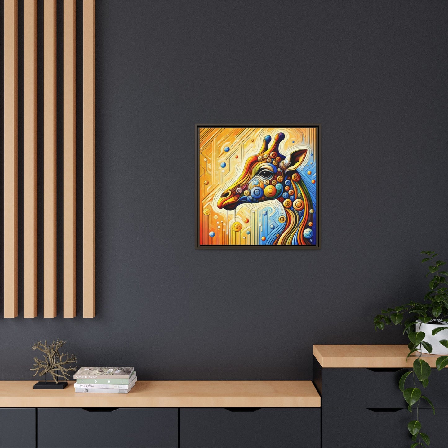 Modern Giraffe Print Abstract Design Unique Framed Canvas Print African Wall Art Animal Lover Gift Nature Lover Decor 3 frame colors