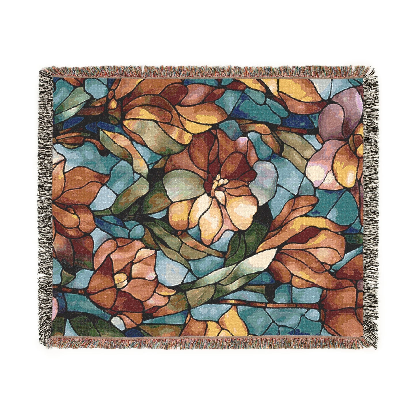 Floral Design Cozy Reading Throw for Book Lovers Cotton Woven Fringed Picnic Blanket Wall Art