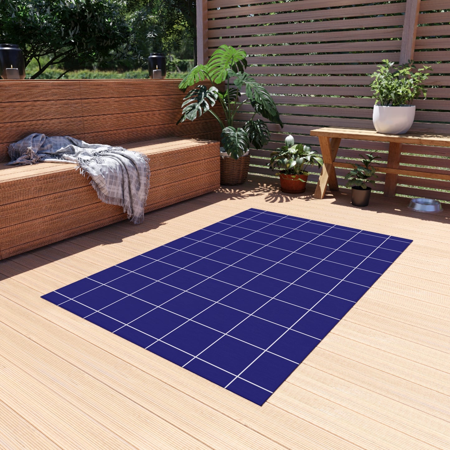 Chenille Outdoor Rug with No-Skid Backing Cozy Blue Outdoor Carpet Patio Decor Gazebo Rug Pool Area Decor Outdoor Kitchen Carpet