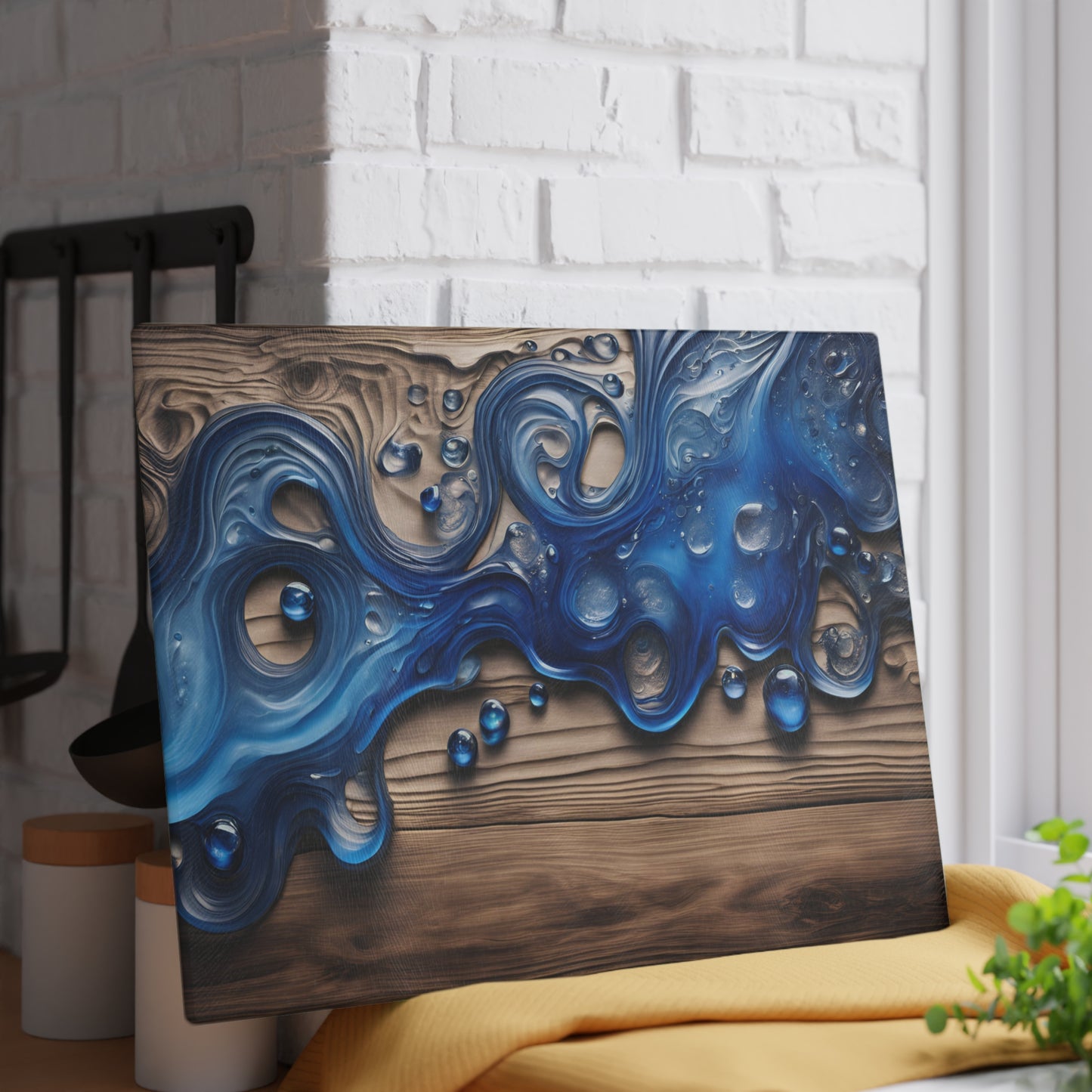 Beachy Kitchen Decor Glass Cutting Board Serving Tray with Wave Design Cutting Board Gift for Home Cook Fun Charcuterie Board
