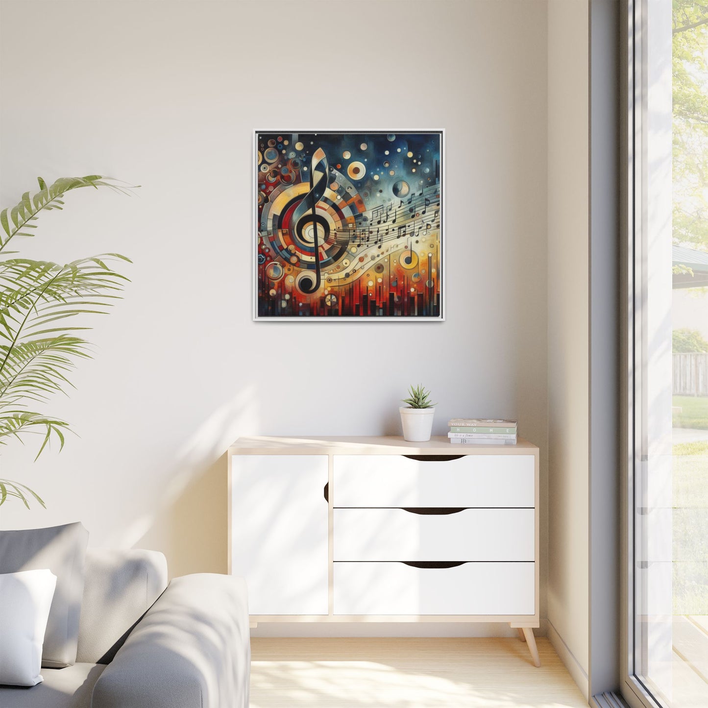 Modern Music-Themed Print Abstract Design Unique Framed Canvas Print Treble Clef Note Wall Art Music Lover Gift Decor 3 frame colors