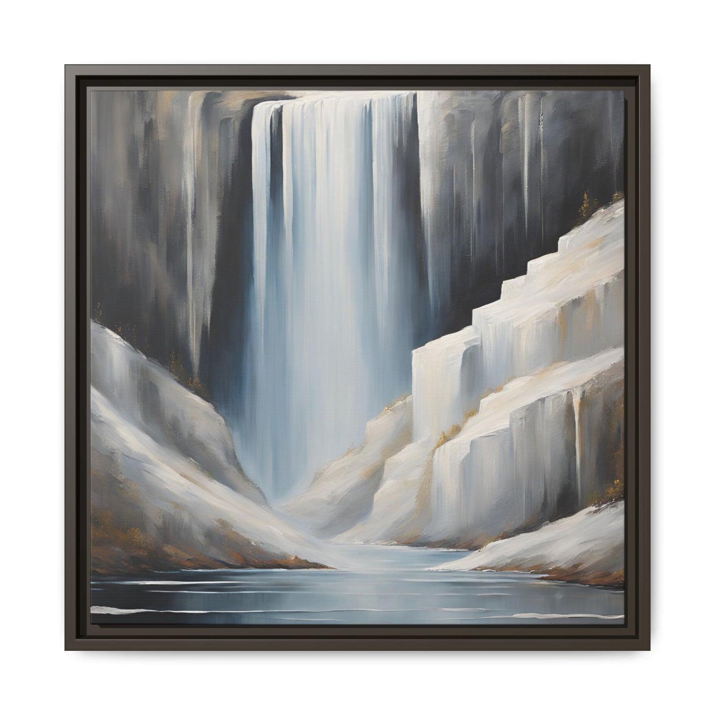 Modern Abstract Waterfall Design Unique Framed Canvas Wall Art Ocean Beach Gift Nature Lover Gift Mountain Landscape Gift 3 frame colors