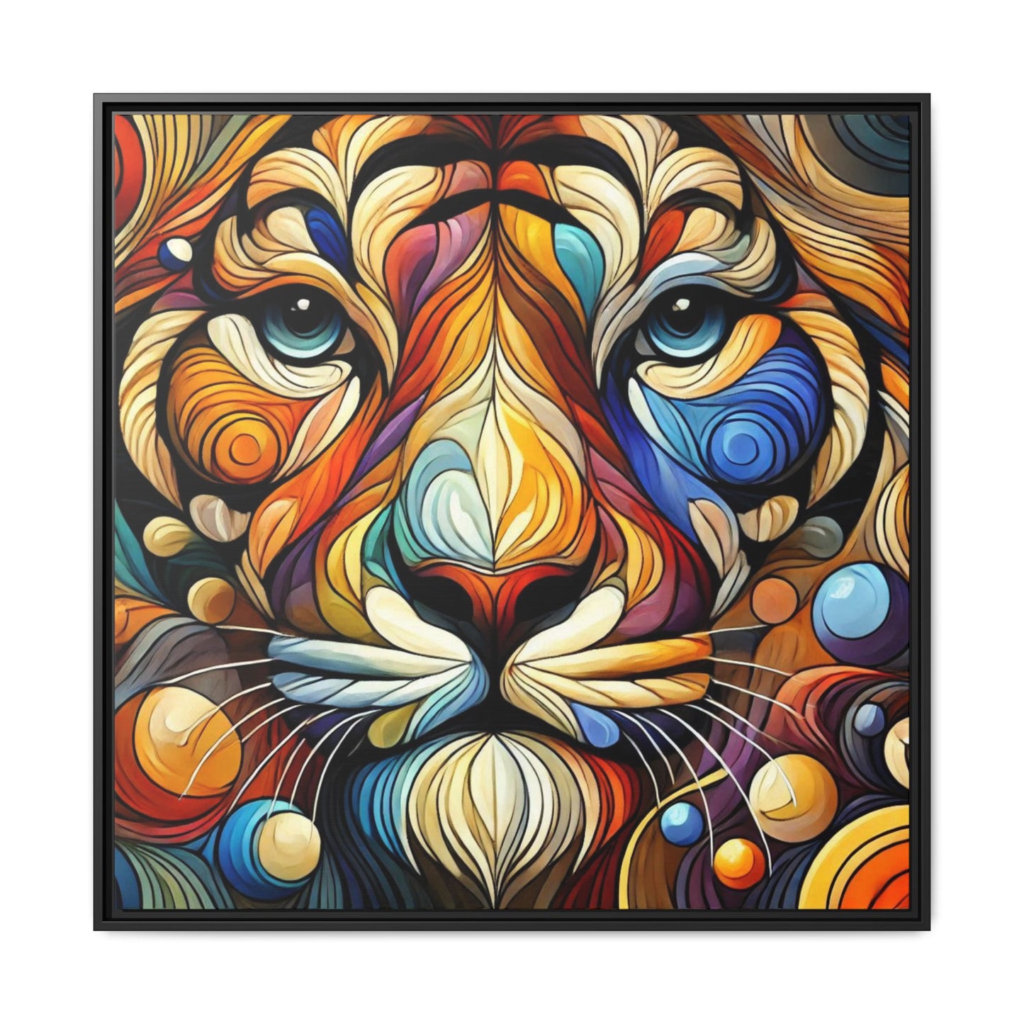 Modern Lion Face Print Abstract Design Unique Framed Canvas Print King of Jungle Wall Art Animal Lover Nature Lover Decor 3 frame colors
