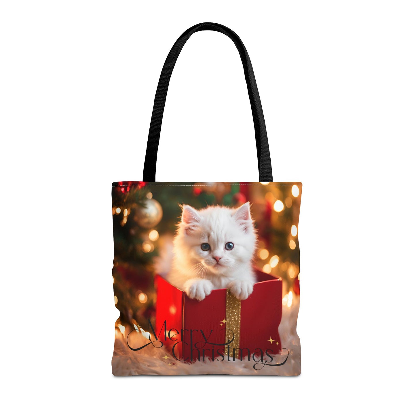 Christmas Kitten Tote Bag Holiday Cheer Gift Glam Winter Accessory Reusable Snowy Winter Town Shopping Bag Xmas Joy Unisex Bag for Him Her
