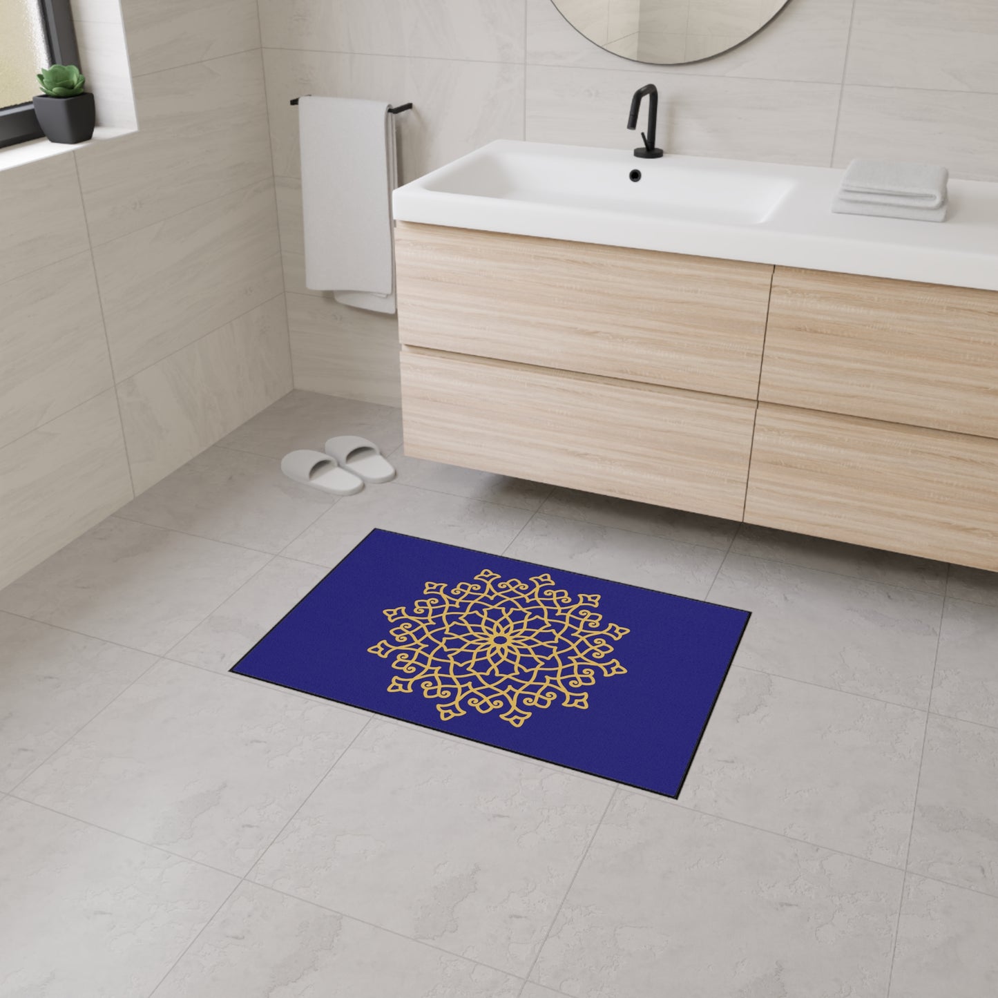 Decorative Heavy Duty Non-Slip Floor Mat Stylish Design Perfect for Entryway Kitchen Décor Blue Floral Geometric Design Rug Bathroom Mat