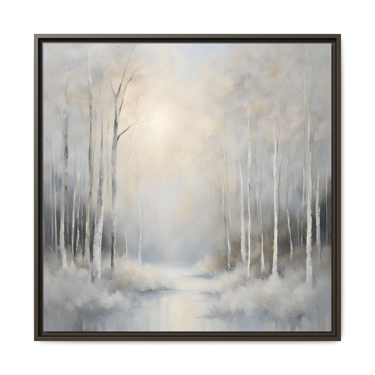 Modern Abstract White Forest Design Unique Framed Canvas Wall Art Ocean Beach Gift Nature Lover Gift 3 frame colors