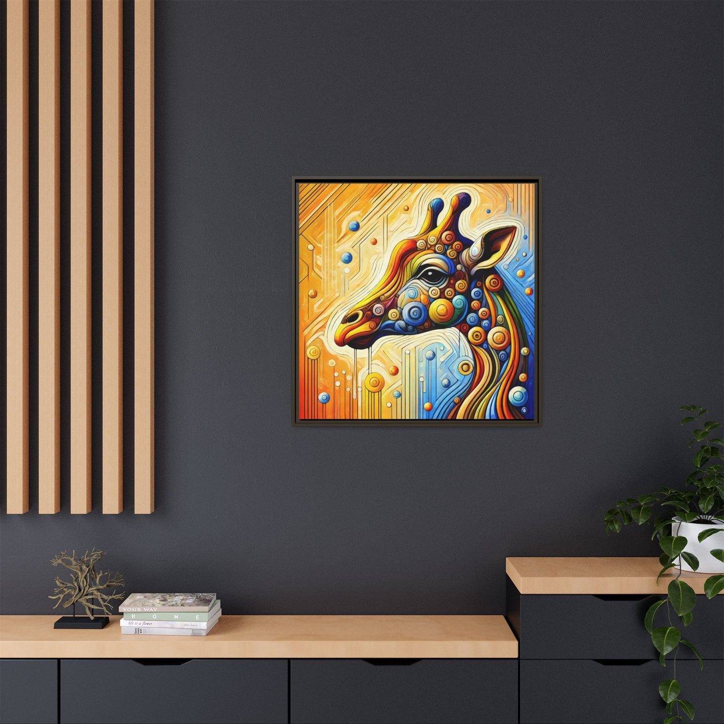 Modern Giraffe Print Abstract Design Unique Framed Canvas Print African Wall Art Animal Lover Gift Nature Lover Decor 3 frame colors