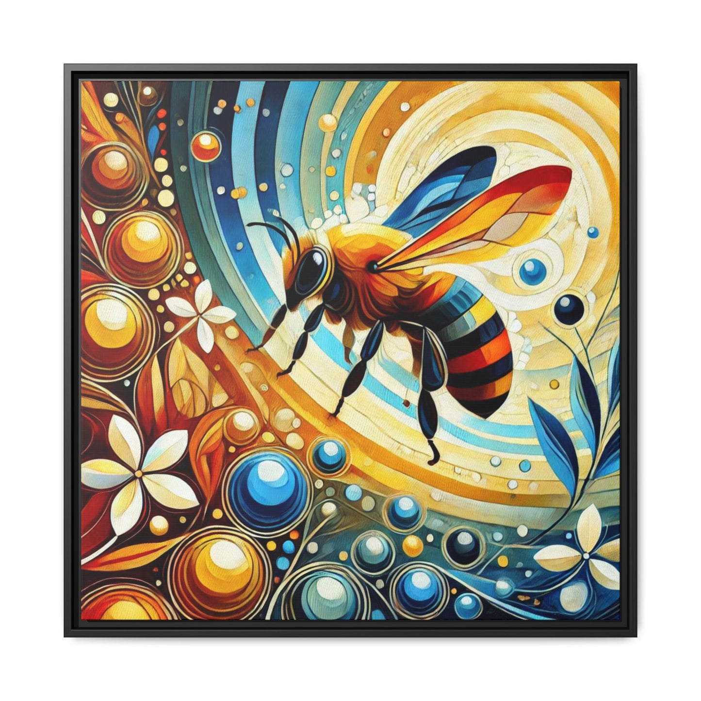 Modern Bee Print Abstract Design Unique Framed Canvas Print Insect Lover Wall Art Animal Lover Nature Lover Decor 3 frame colors