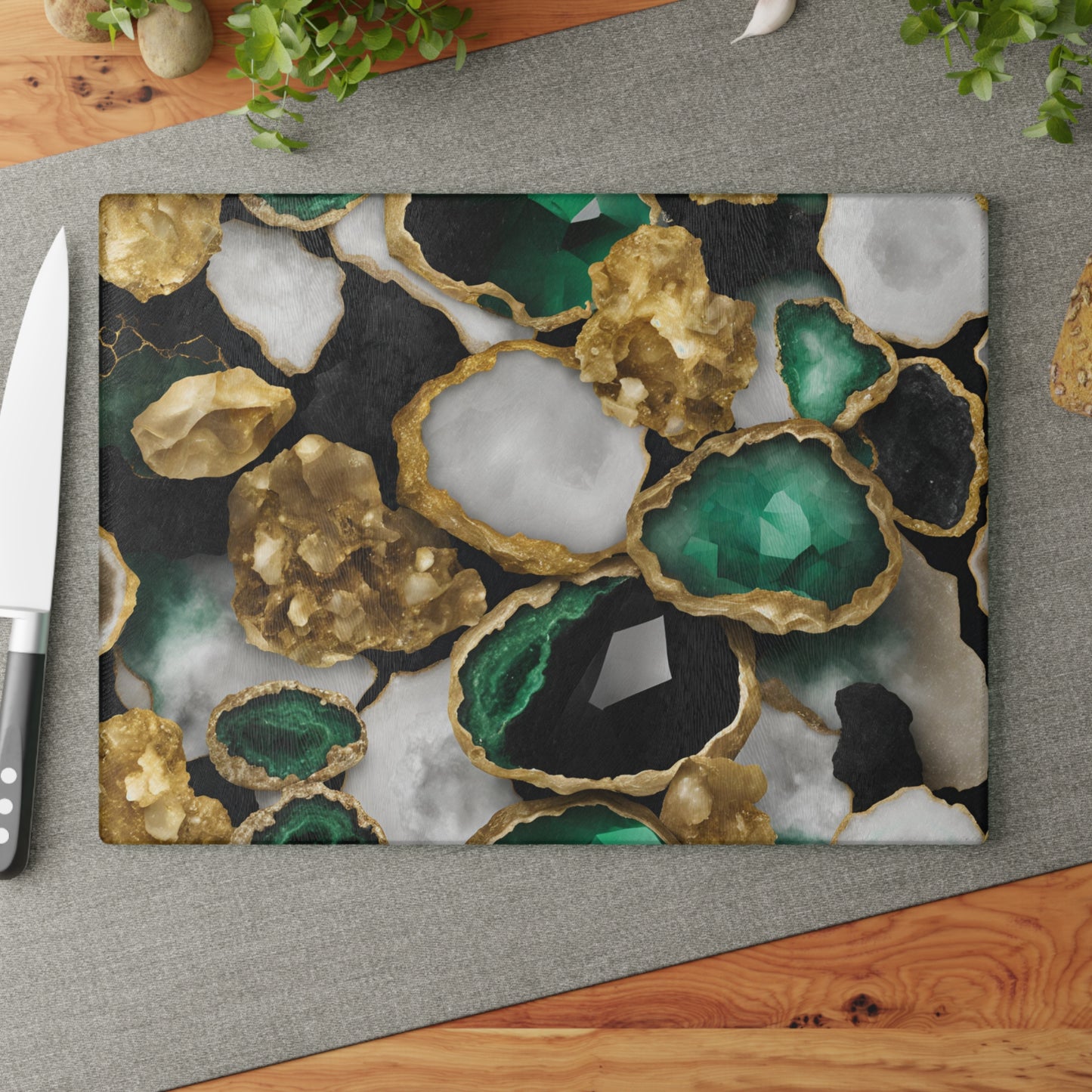 Kitchen Decor Glass Geode-Themed Image Unique Rock Lover Cutting Board Serving Tray Home Cook Gift Colorful Glass Charcuterie Board