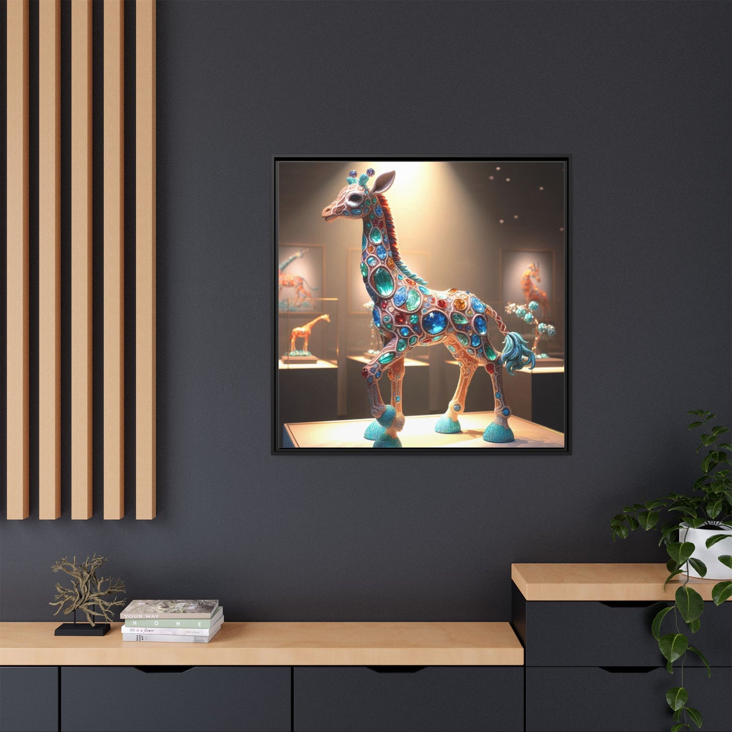 Bejeweled Giraffe Framed Canvas Print Wall Art Unique Fashion Designer Haute Couture Fashionista Animal Lover Gift Decor 3 Frame Colors