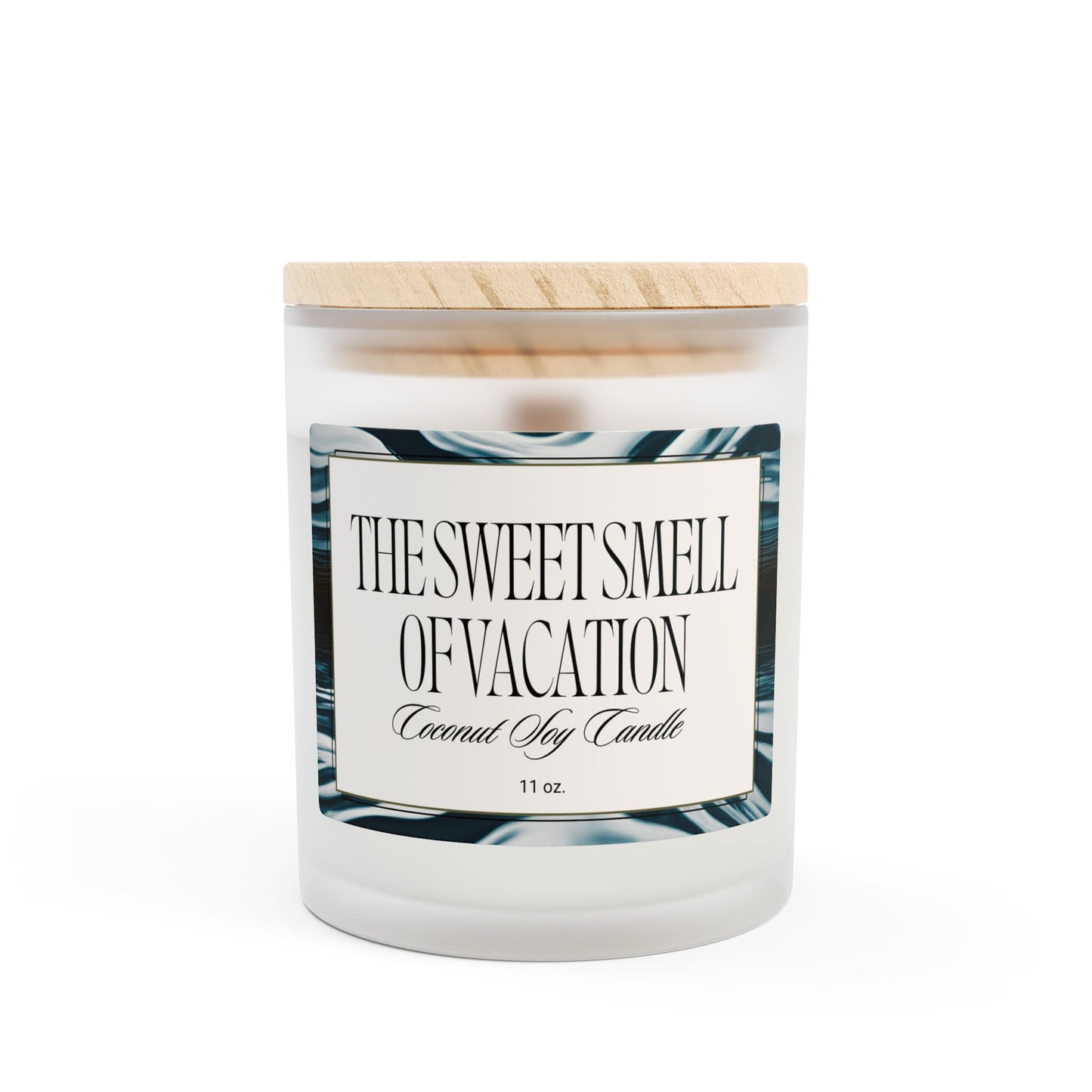Artisanal Coconut Soy Frosted Glass Candle with Wooden Wick and Raw Maple Lid 11 oz Hand Poured Ocean Beachy Vacation Candle 50 hr burn time