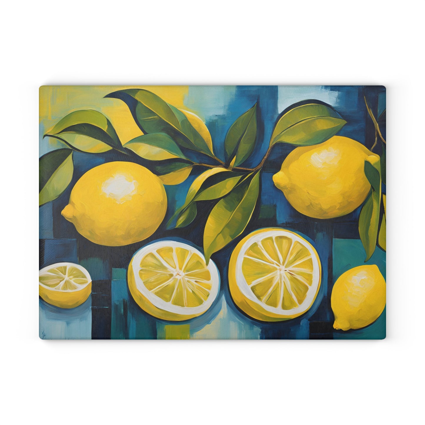 Kitchen Decor Glass Cutting Board Serving Tray with Modern Lemon Pattern Cutting Board Gift for Home Cook Charcuterie Board