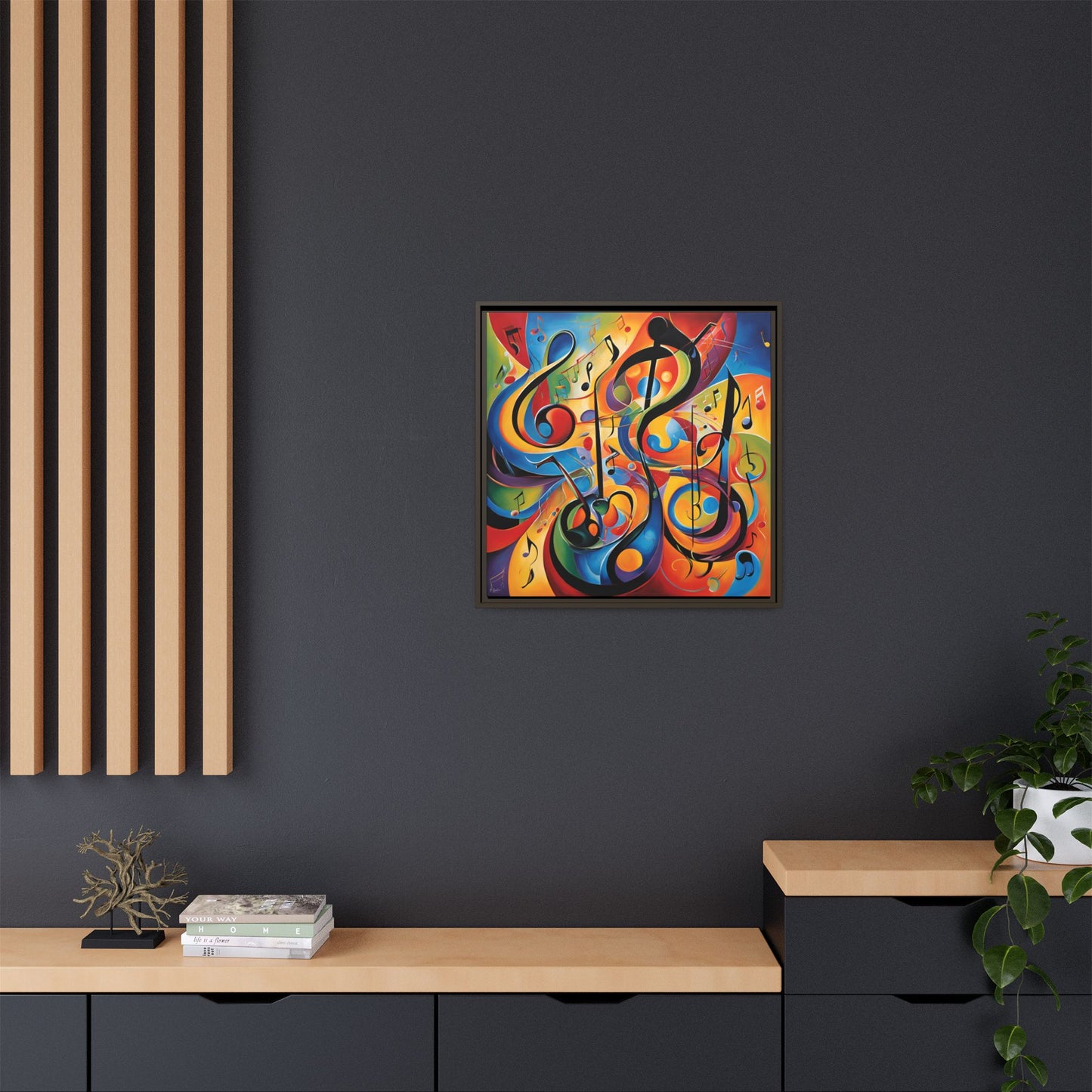 Modern Music-Themed Print Abstract Design Unique Framed Canvas Print Treble Clef Note Wall Art Music Lover Gift Decor 3 frame colors
