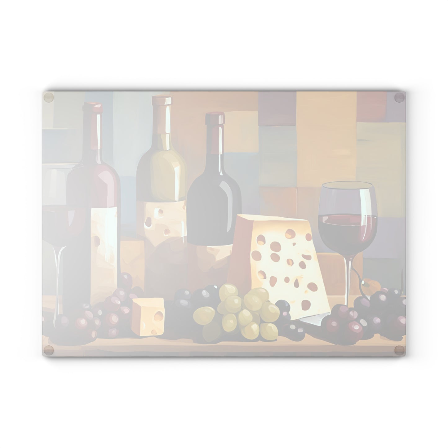 Kitchen Decor Glass Cutting Board Serving Tray with Wine and Cheese Design Cutting Board Gift for Home Cook Charcuterie Board
