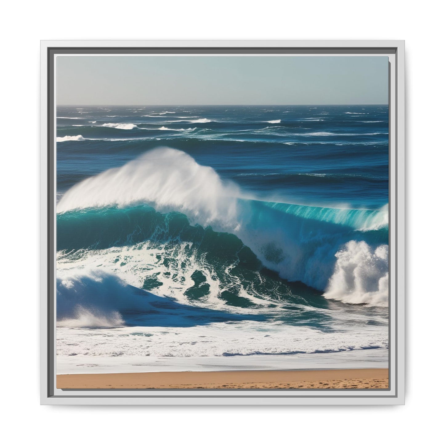 Peaceful Ocean Waves at the Beach Calm Sunny Day Framed Canvas Wall Art Vacation Oceanic Gift Nature Lover Zen Decor Gift 3 frame colors