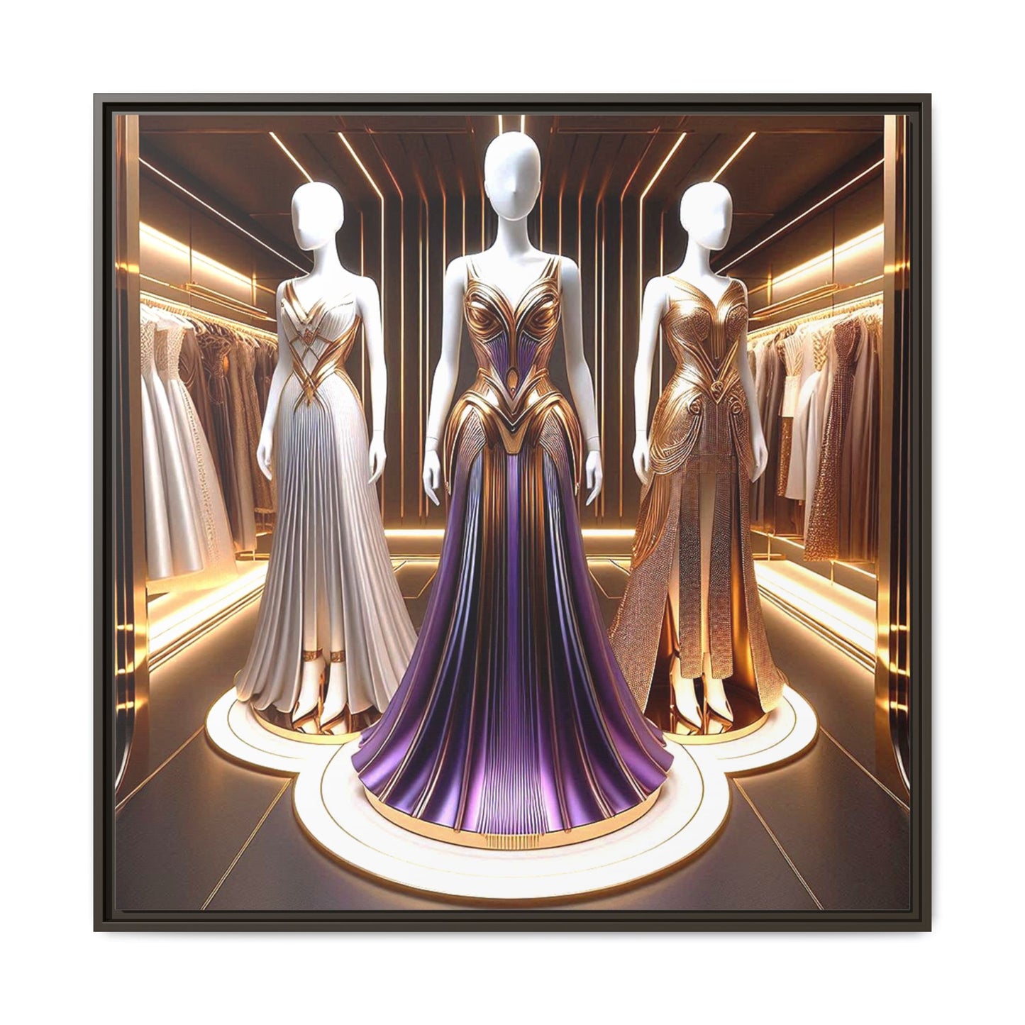 Futuristic Bodycon Runway Dress Framed Canvas Print Wall Art Unique Fashion Designer Style Haute Couture Fashionista Gift 3 Frame Colors
