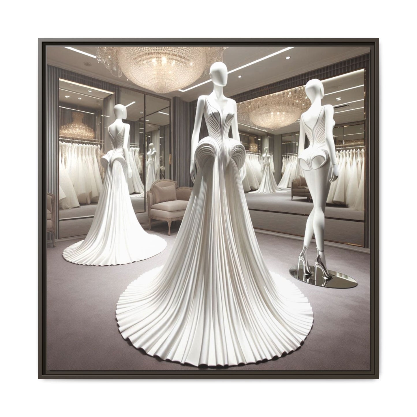 Futuristic Modern Wedding Dress Framed Canvas Print Wall Art Unique Fashion Designer Haute Couture Fashionista Gift Decor 3 Frame Colors