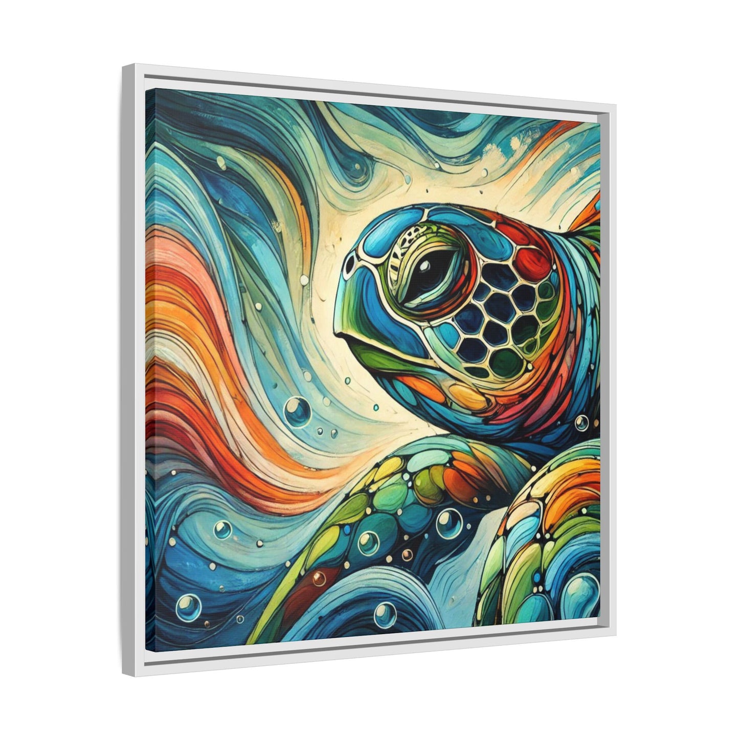 Modern Sea Turtle Print Abstract Design Unique Framed Canvas Print Oceanic Wall Art Animal Lover Gift Nature Lover Decor 3 frame colors