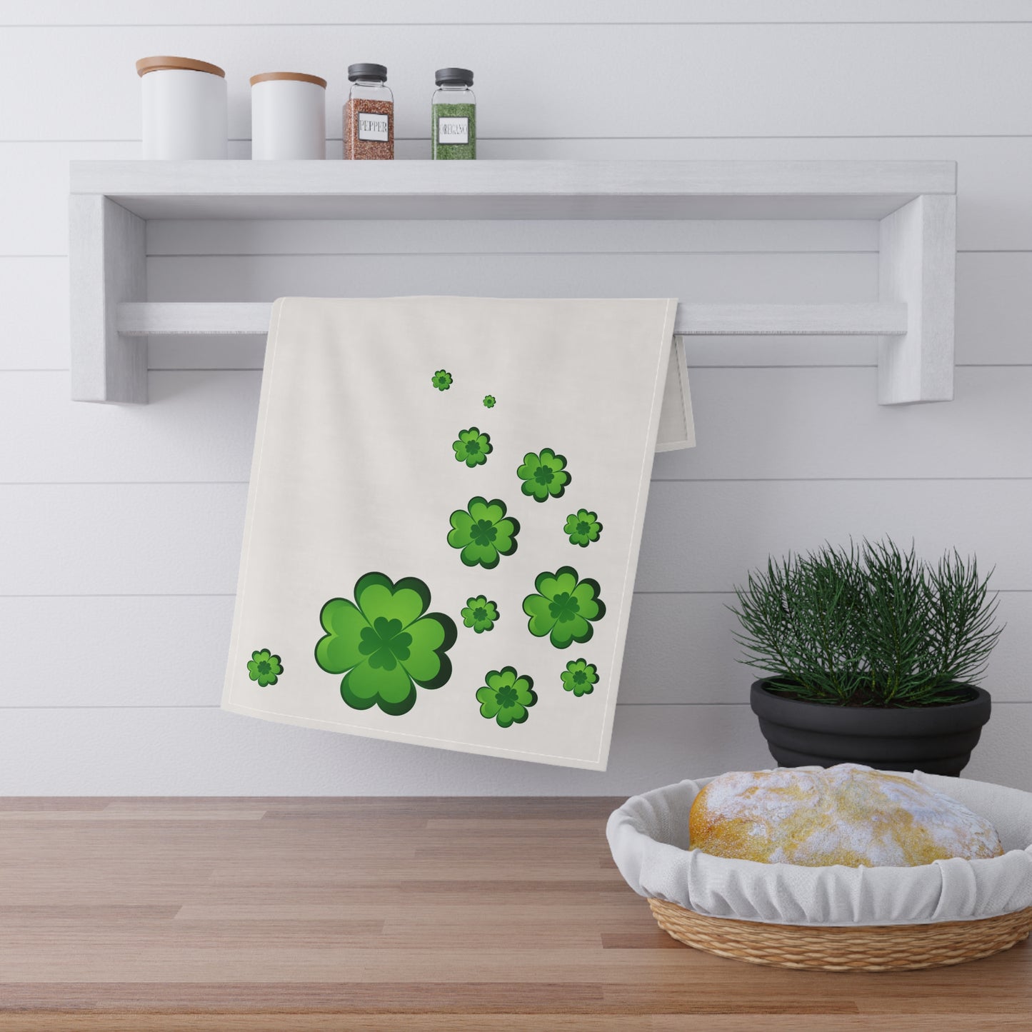 4-Leaf Clover Kitchen Tea Towel Pastel Dish Towel Durable Hand Towel Gift for Her Whimsical Home Decor Decorative Kitchen Cotton Twill