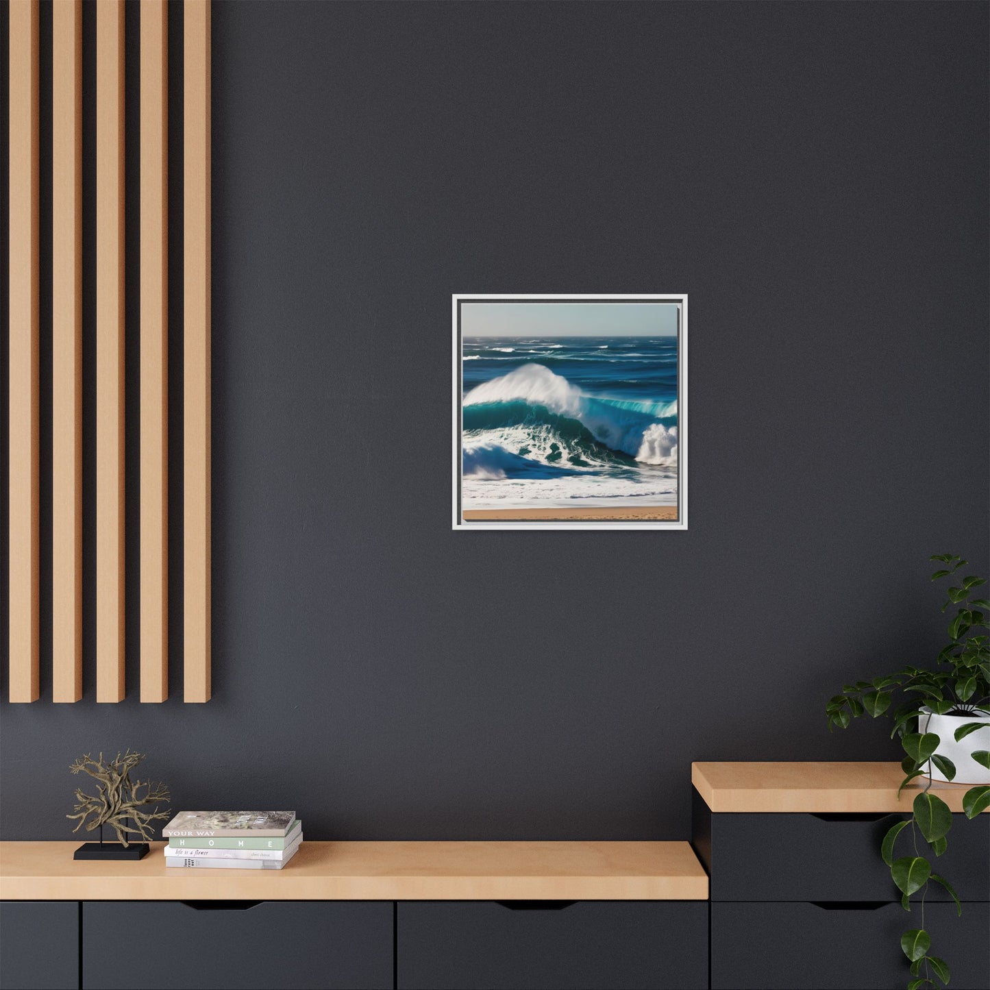 Peaceful Ocean Waves at the Beach Calm Sunny Day Framed Canvas Wall Art Vacation Oceanic Gift Nature Lover Zen Decor Gift 3 frame colors