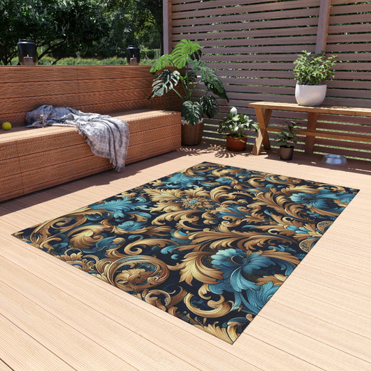 Chenille Print Pattern Outdoor Rug with No-Skid Backing Cozy Outdoor Carpet Patio Decor Gazebo Rug Pool Area Decor Outdoor Kitchen Carpet