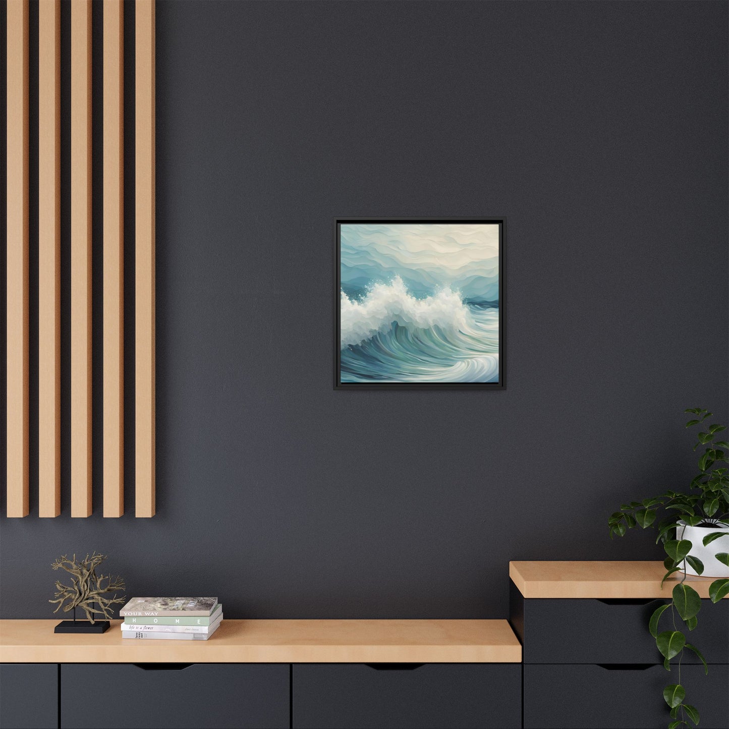 Modern Abstract Wave Design Unique Framed Canvas Wall Art Ocean Beach Gift Nature Lover Gift Underwater Sea Lover Gift 3 frame colors