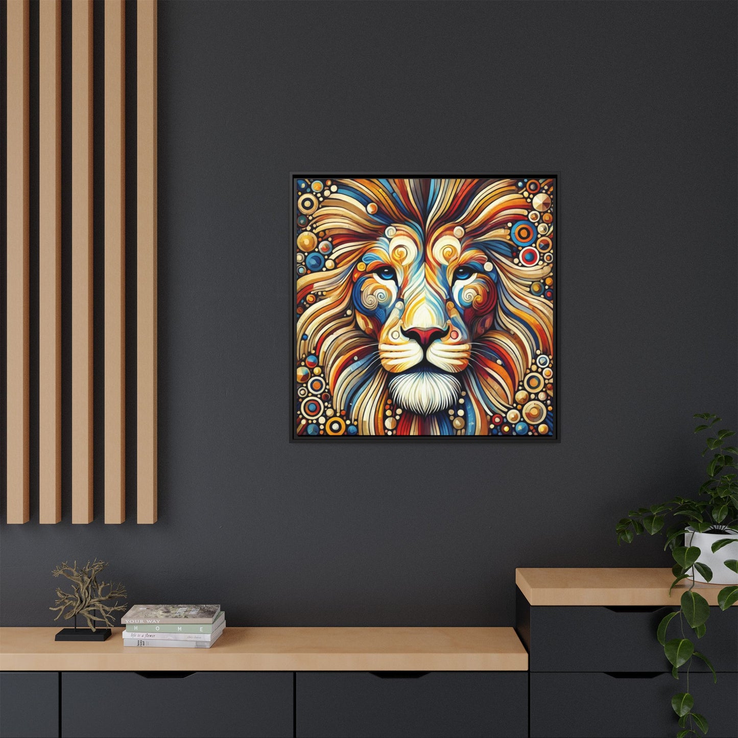 Modern Lion Print Abstract Design Unique Framed Canvas Print King of Jungle Wall Art Animal Lover Gift Nature Lover Decor 3 frame colors
