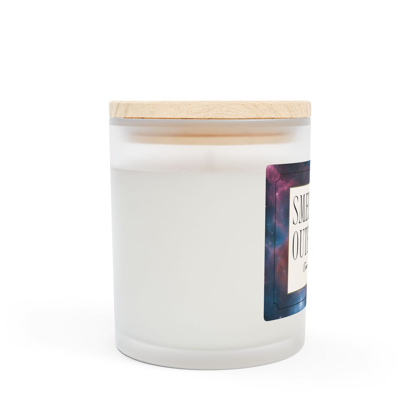Artisanal Coconut Soy Frosted Glass Candle with Wooden Wick and Raw Maple Lid 11 oz Hand Poured Celestial Outerspace Sci-Fi Space Gift