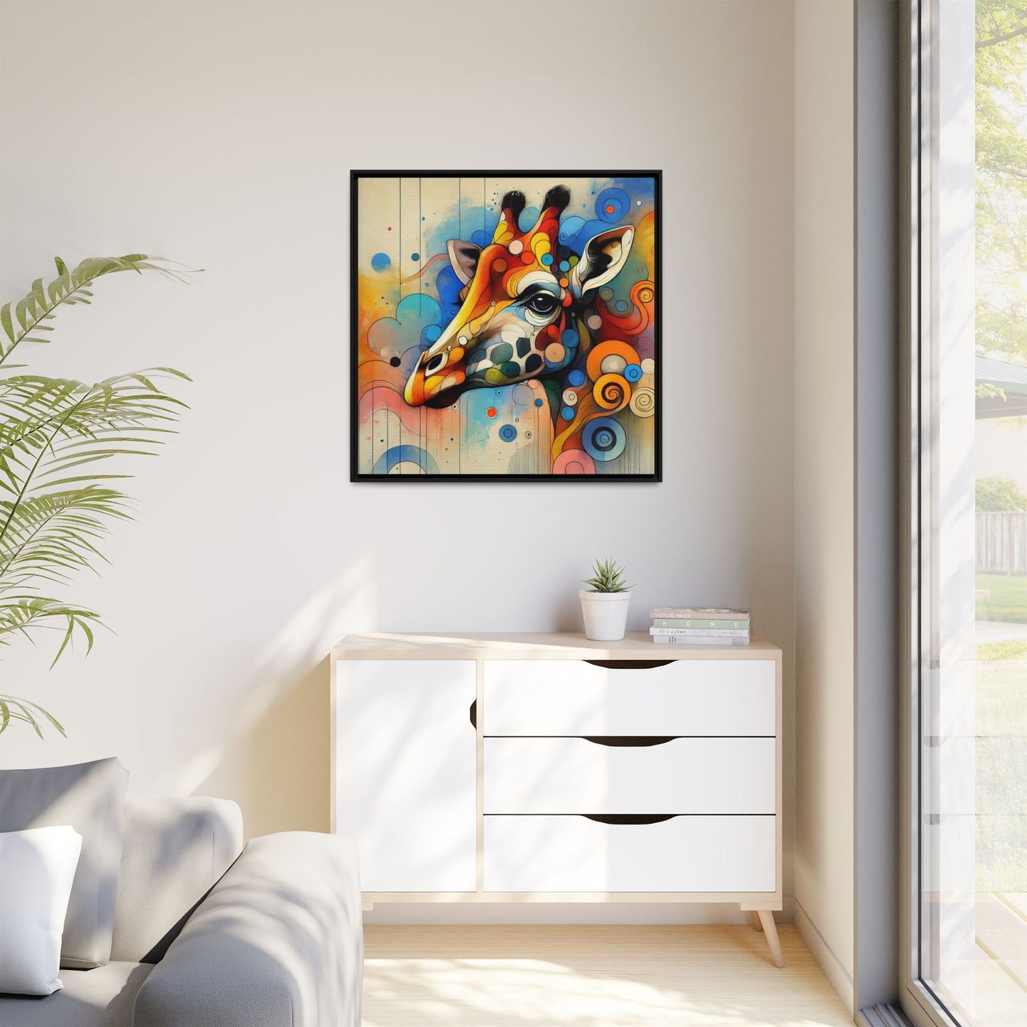 Modern Giraffe Print Abstract Design Unique Framed Canvas Print African Wall Art Animal Lover Gift Nature Lover Decor 3 frame colors