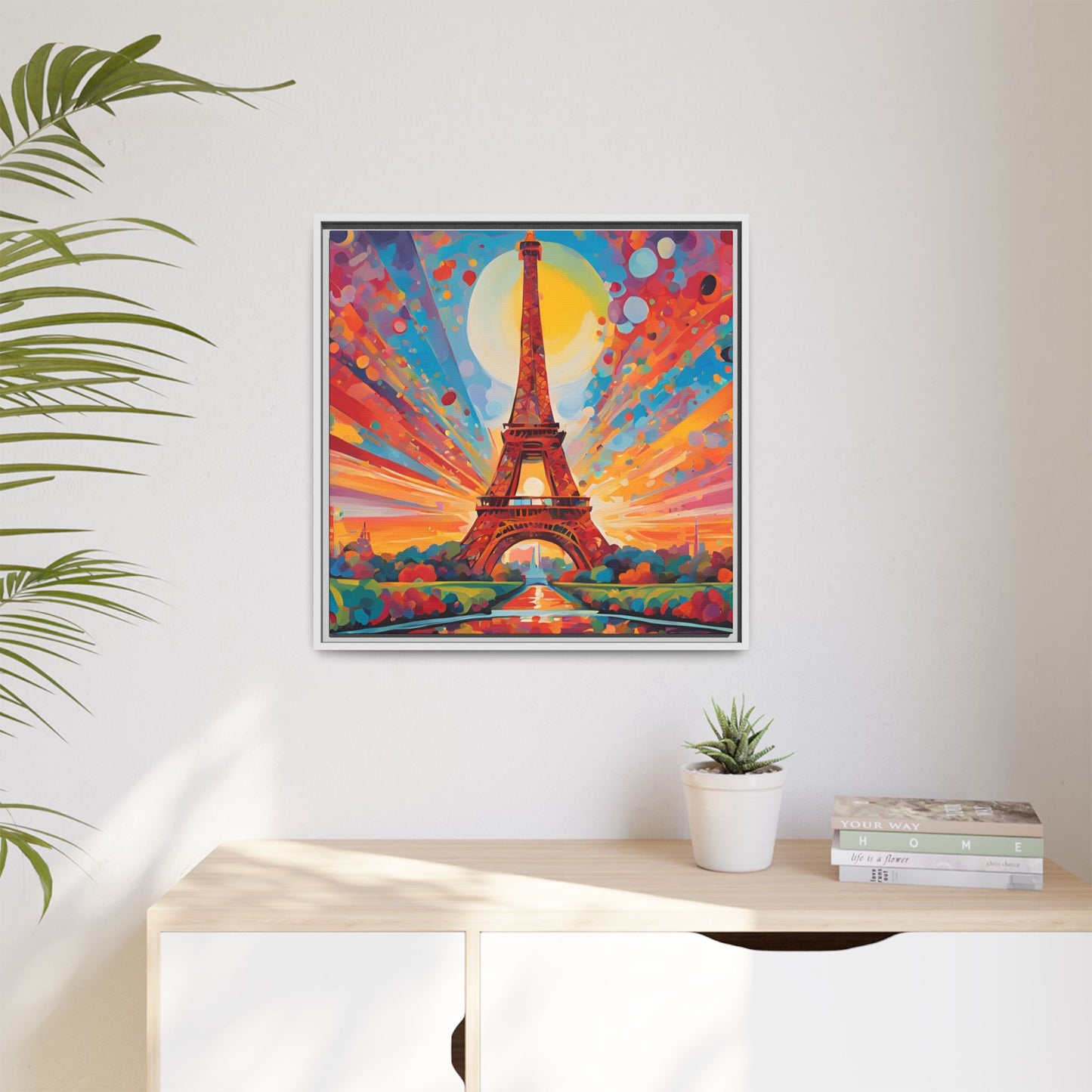 Modern Abstract Eiffel Tower Design Unique Framed Colorful Canvas Landscape Wall Art Paris France Gift Nature Lover Gift 3 frame colors