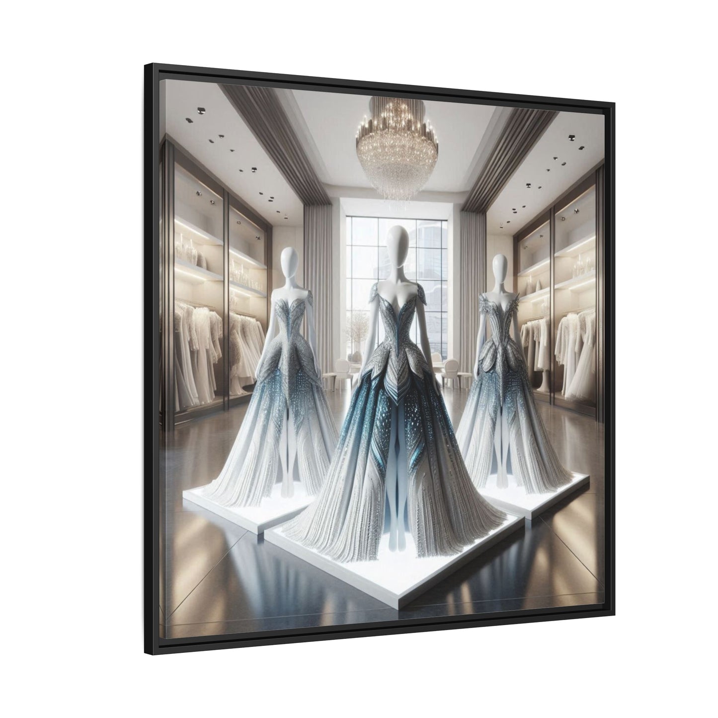 Futuristic Bodycon Runway Dress Framed Canvas Print Wall Art Unique Fashion Designer Style Haute Couture Fashionista Gift 3 Frame Colors