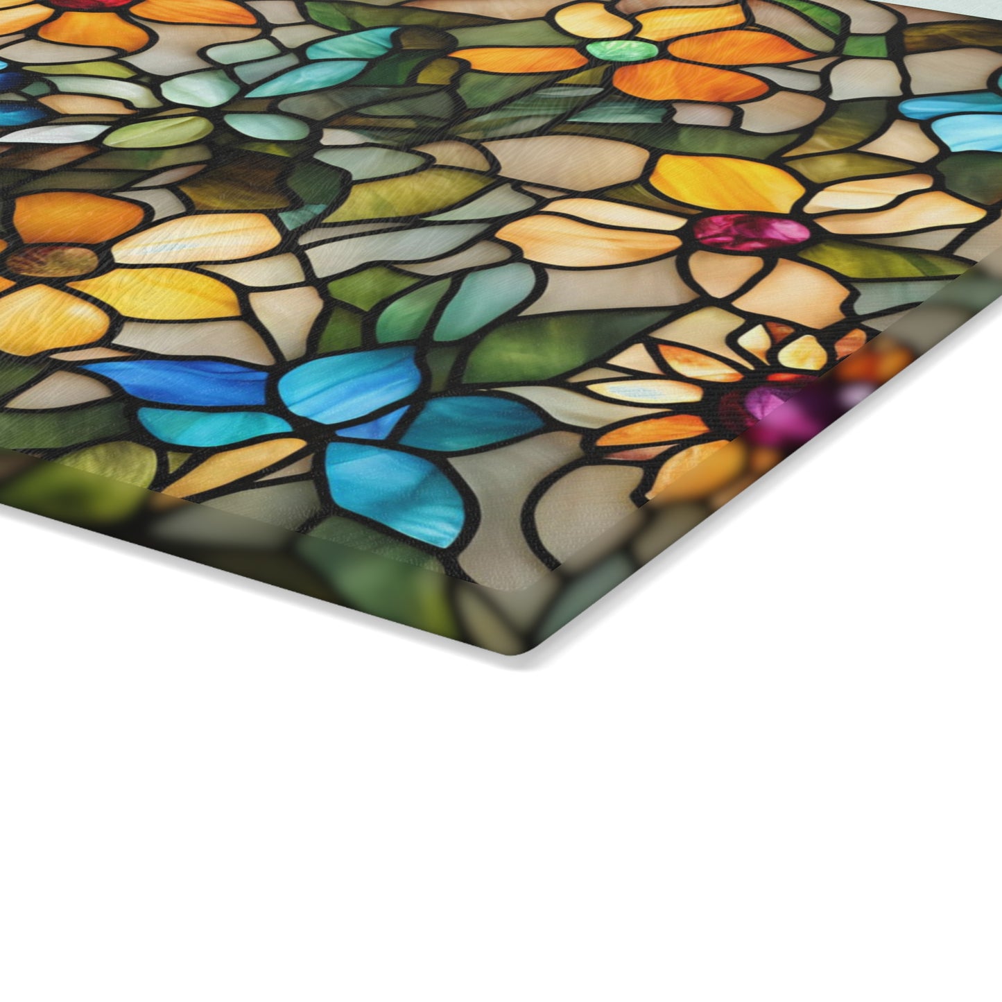 Floral Kitchen Decor Glass Cutting Board Serving Tray with Daisy Design Cutting Board Gift for Home Cook Floral Charcuterie Board