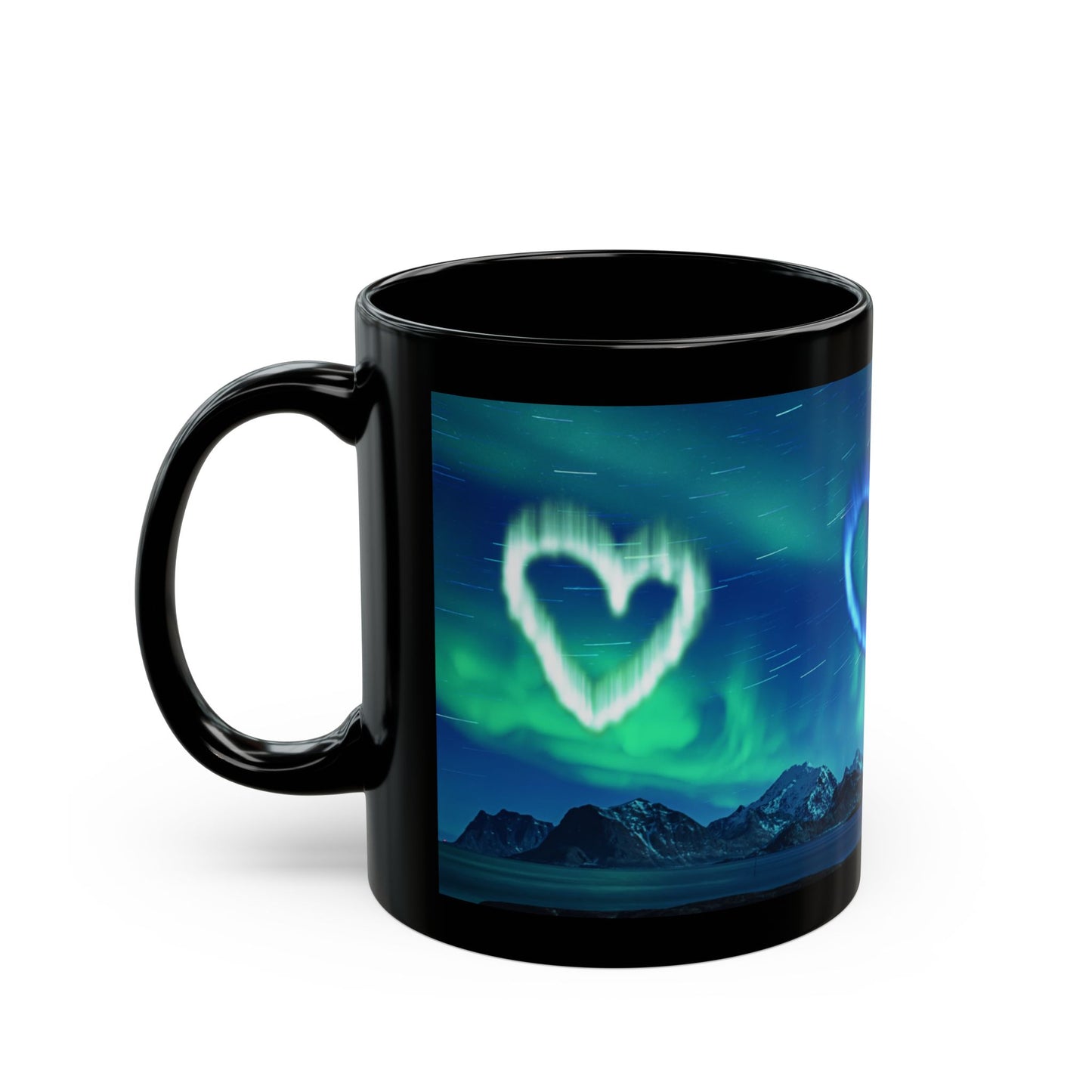 Aurora Borealis Hearts Design Coffee Tea Hot Chocolate Mug Celestial Arctic Polar Northern Lights Stargazer Gift 11 oz Mug Nature Lover Gift