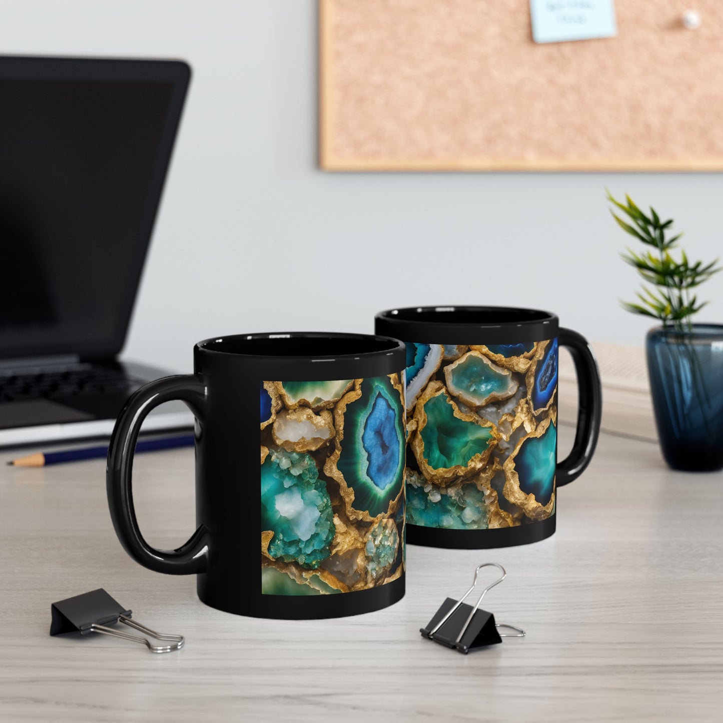 Blue Green and Gold Amethyst Crystal Geode Design Coffee Tea Hot Chocolate Mug Boho Gift for Her Nature Lover Gift Geology Rock Lover Gift