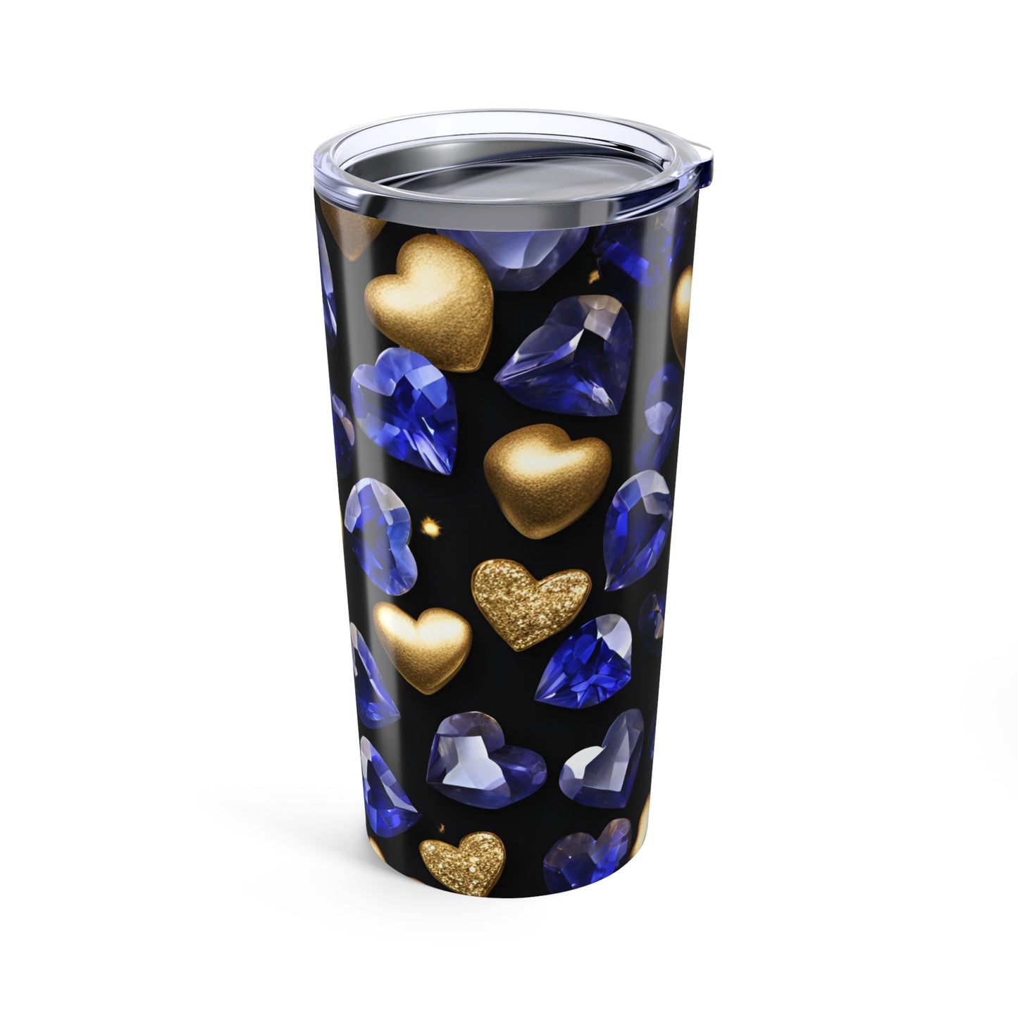 Sapphire and Gold Hearts Tumbler Valentine's Gift for Her Love Friendship Gift Tumbler Gemstone Lover Rhinestone Crystal Design Tumbler