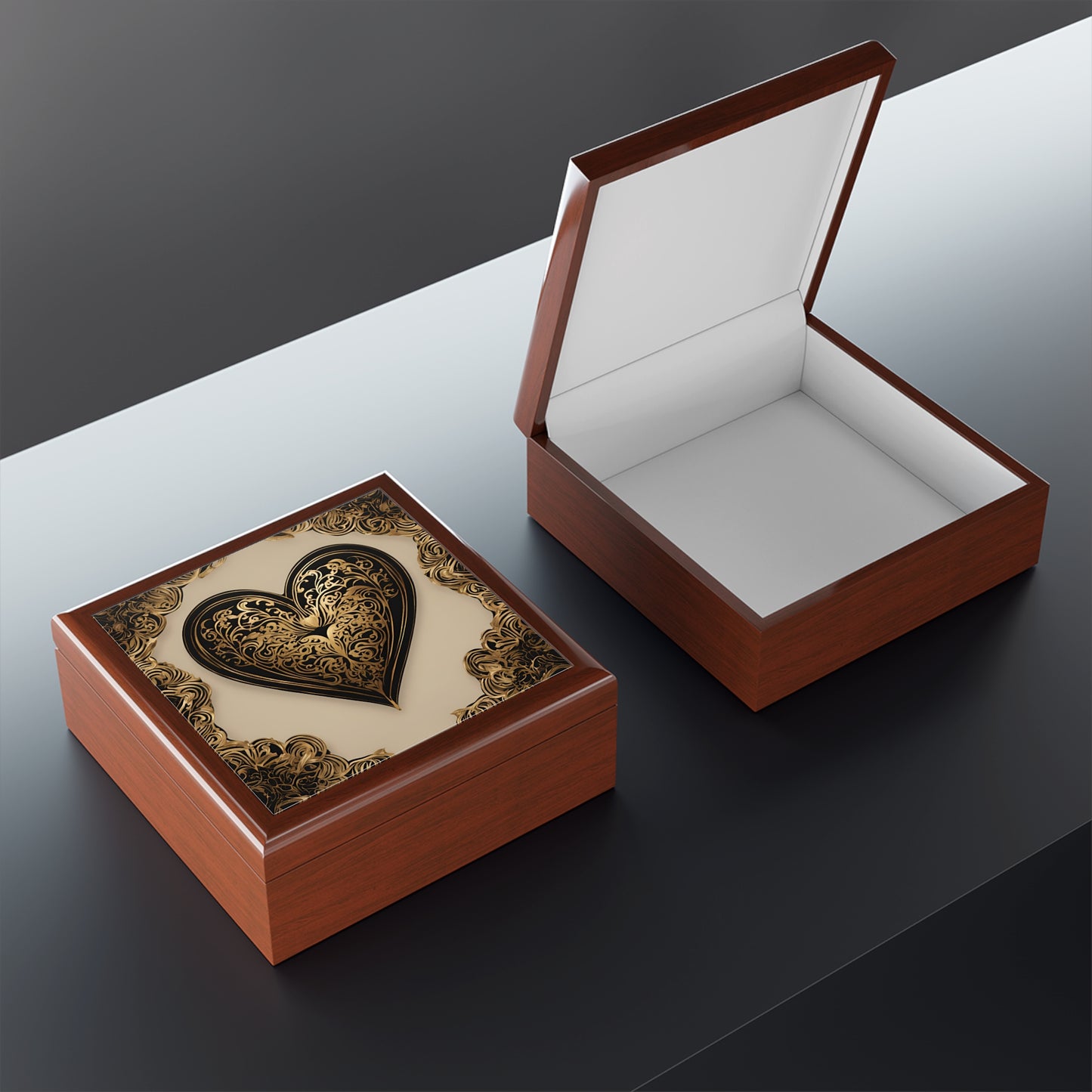 Unique Heart Art Print Design Jewelry Box Trinket Box Bedroom Dresser Decor Vanity Gift Box - 3 colors to choose from
